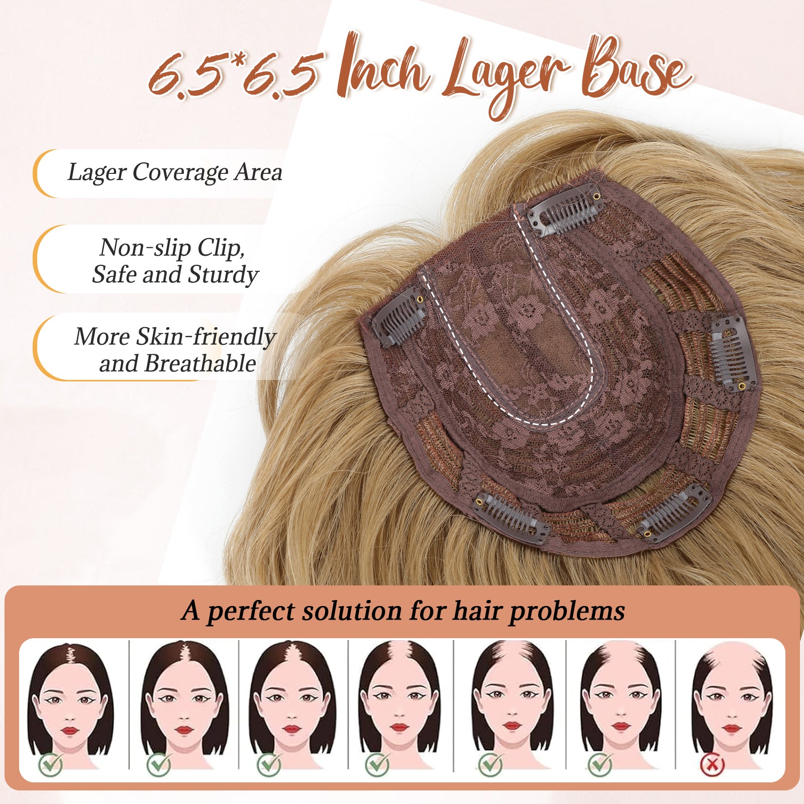14inch Short Wavy Hair Topper with 5 Clips for Wearing Stable-Bella