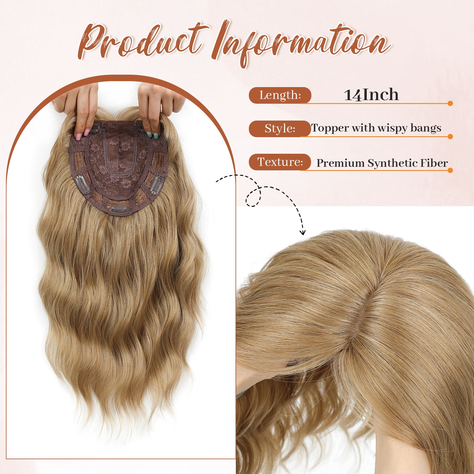 14inch Short Wavy Hair Topper with 5 Clips for Wearing Stable-Bella