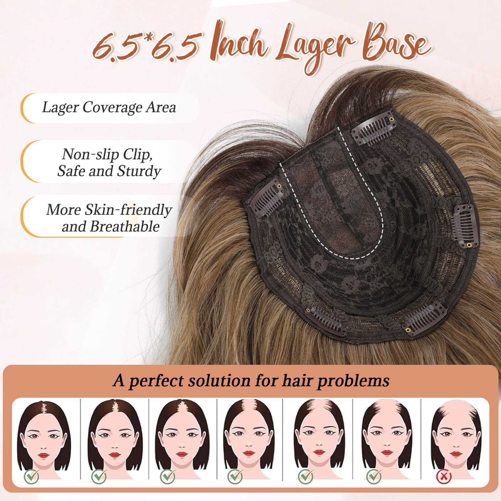 14inch Short Wavy Hair Topper with 5 Clips for Wearing Stable-Bella