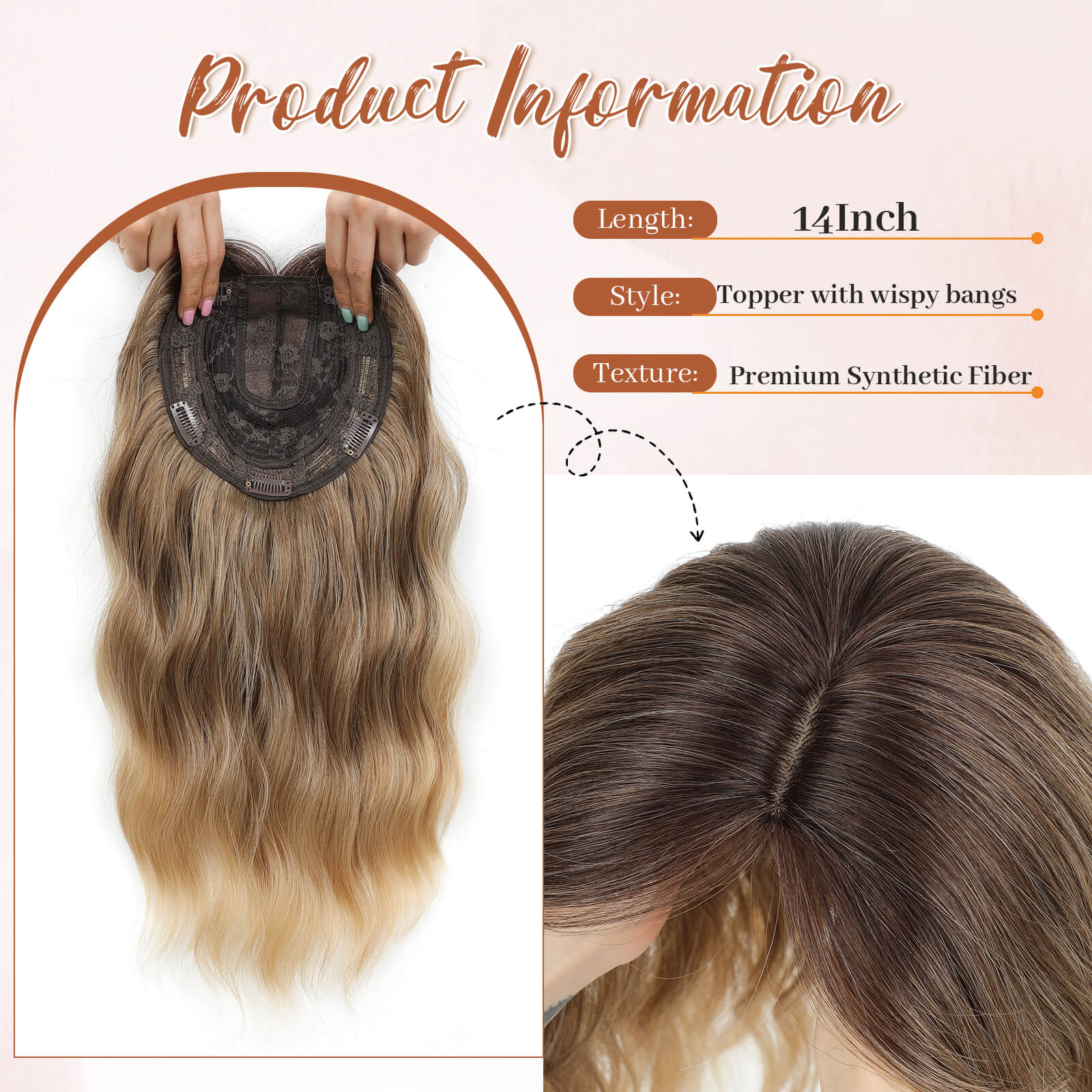 14inch Short Wavy Hair Topper with 5 Clips for Wearing Stable-Bella