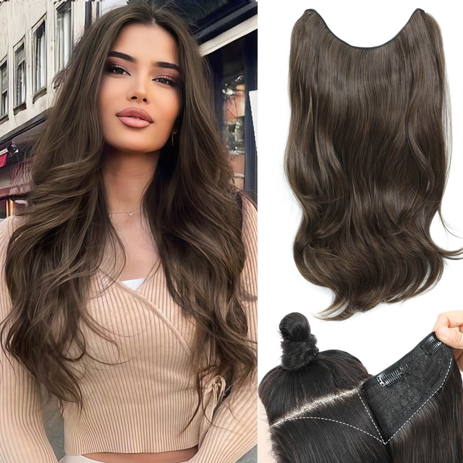 20inch Clip in hair extensions Body Wavy with Natural Layers