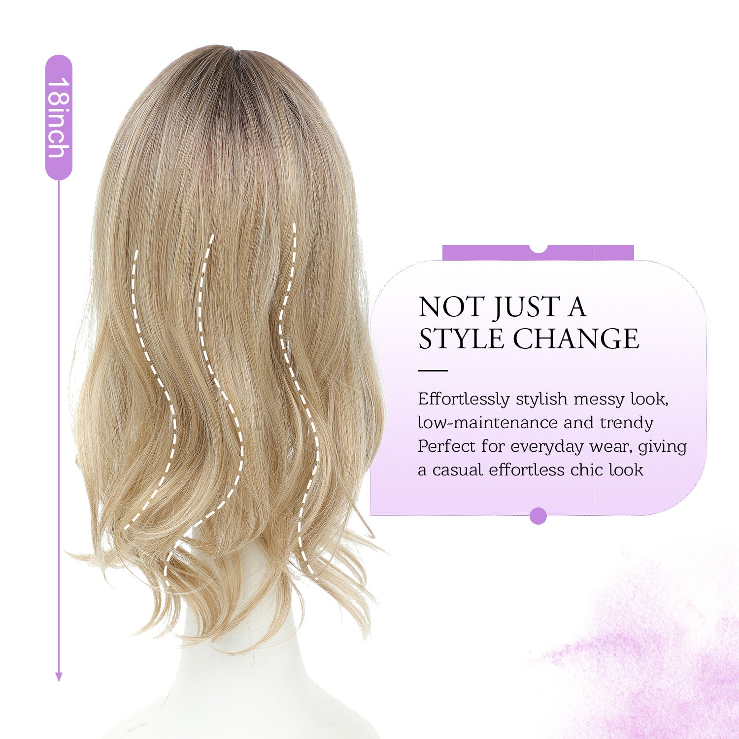 18" Stylish Loose Wave Clip In Hair Topper with Skin Part