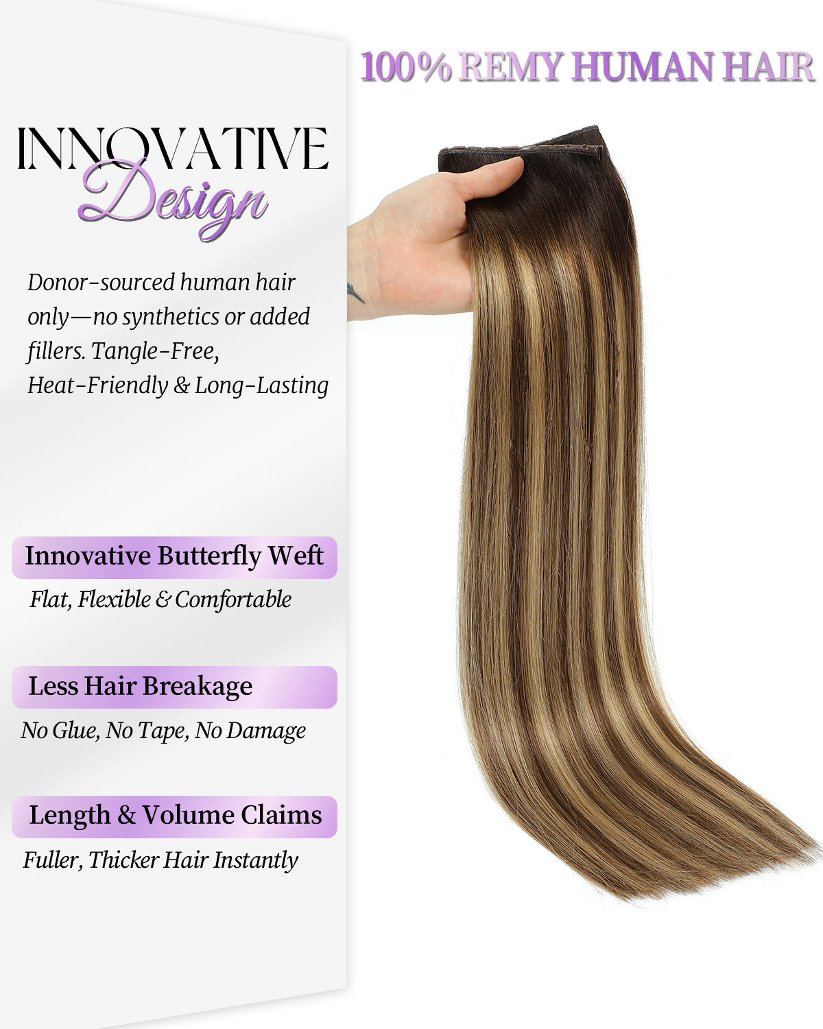 OVO Butterfly Dual-Sided Weft Hair Extensions Real Human Hair