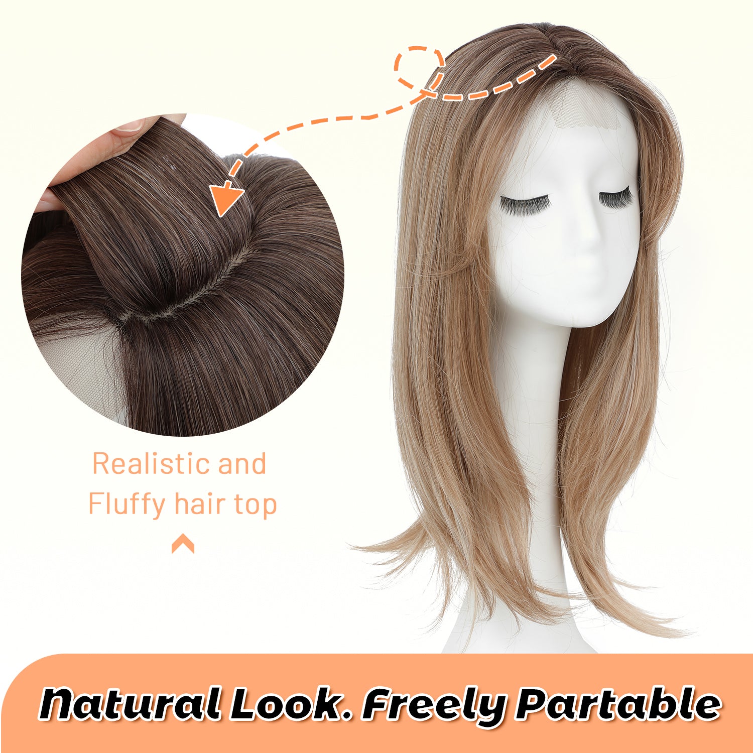 18" Straight Wavy Hair Topper 6.5x6.5inch Base with Skin Part