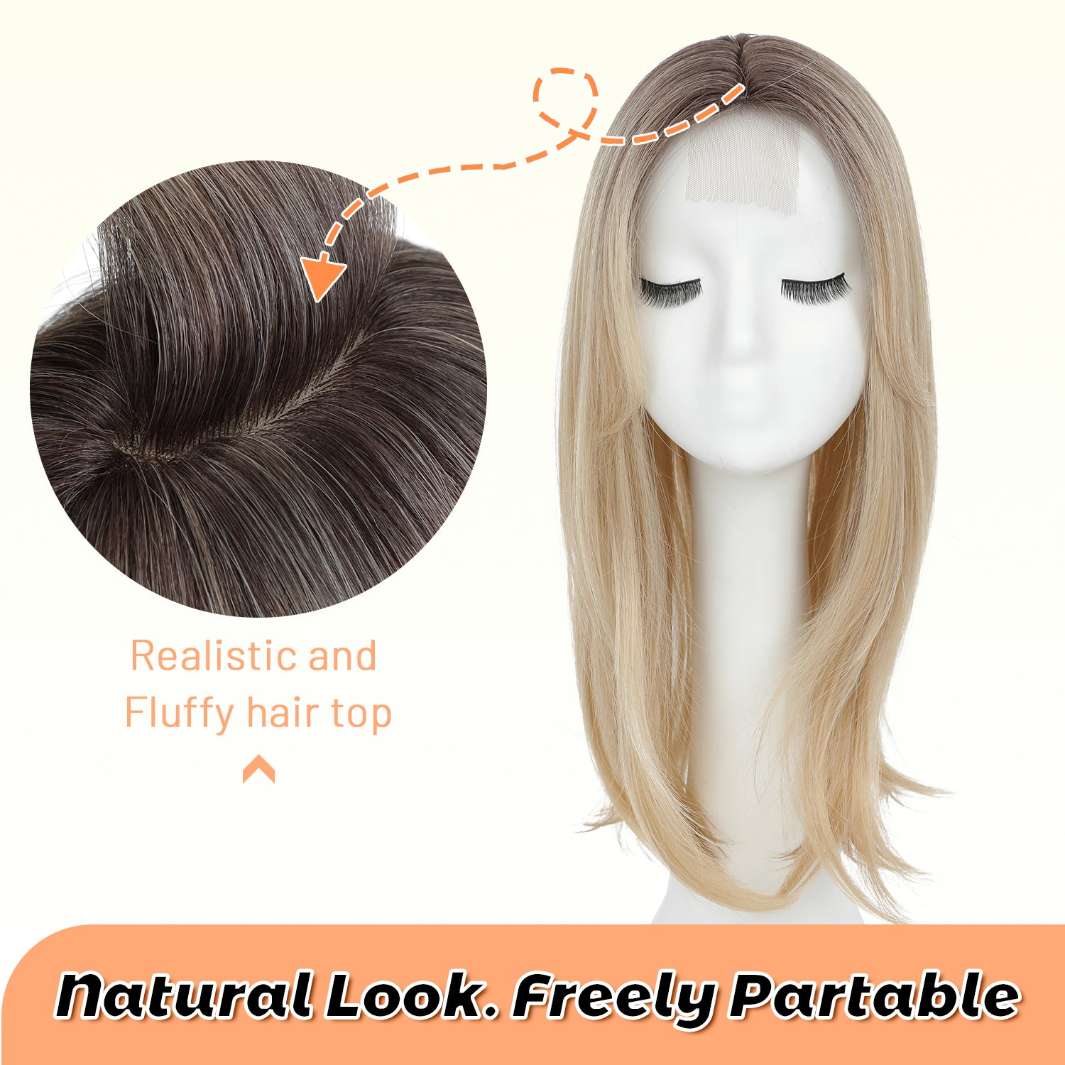 18" Straight Wavy Hair Topper 6.5x6.5inch Base with Skin Part