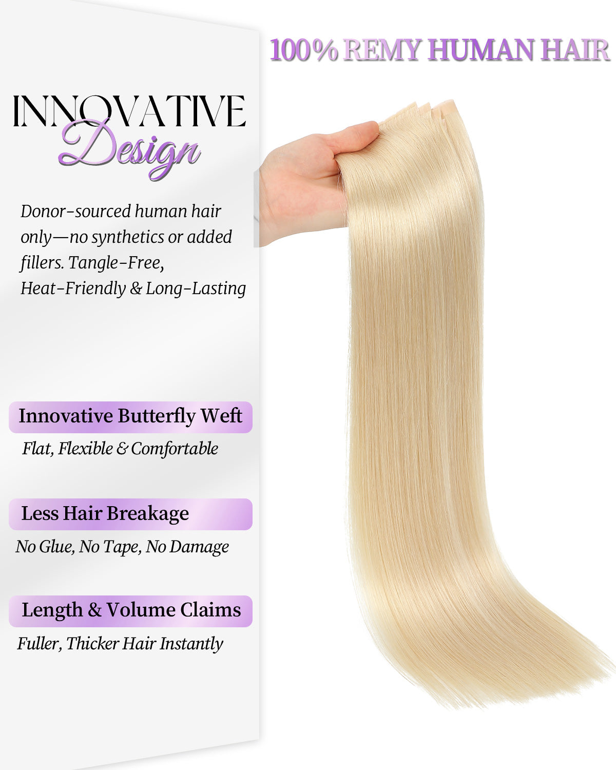 OVO Butterfly Dual-Sided Weft Hair Extensions Real Human Hair