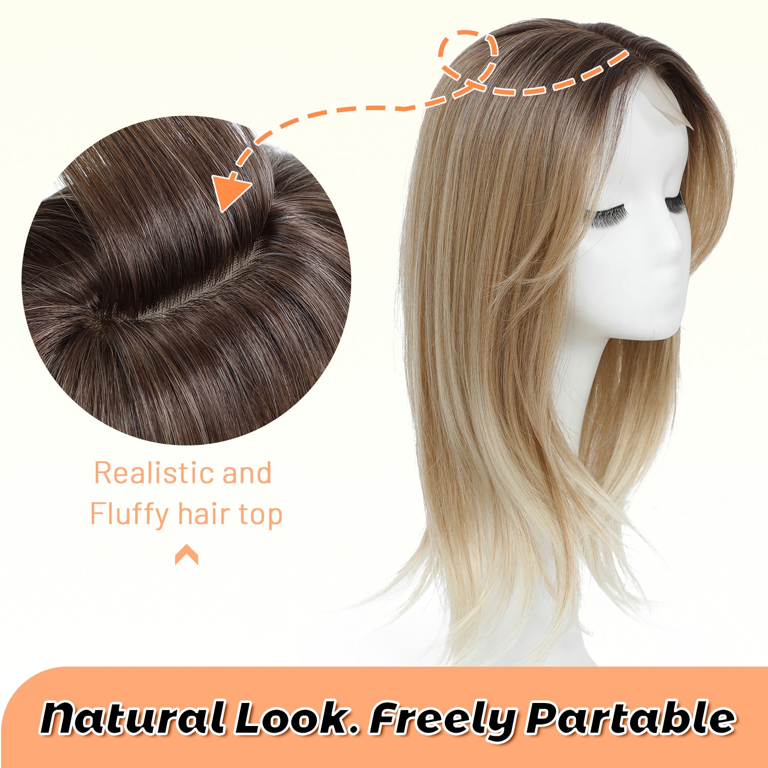 18" Straight Wavy Hair Topper 6.5x6.5inch Base with Skin Part