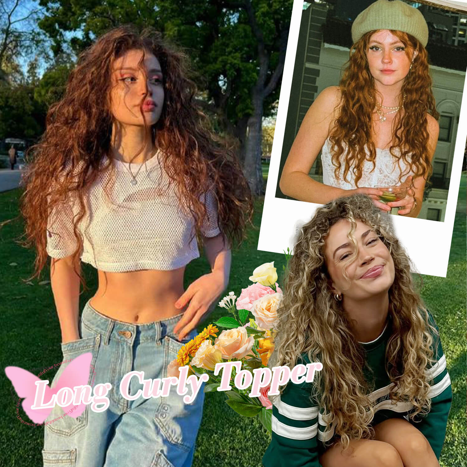20" Mermaid Curly Hair Toppers with 5Clips Synthetic Hair 6.5x6.5inch Base