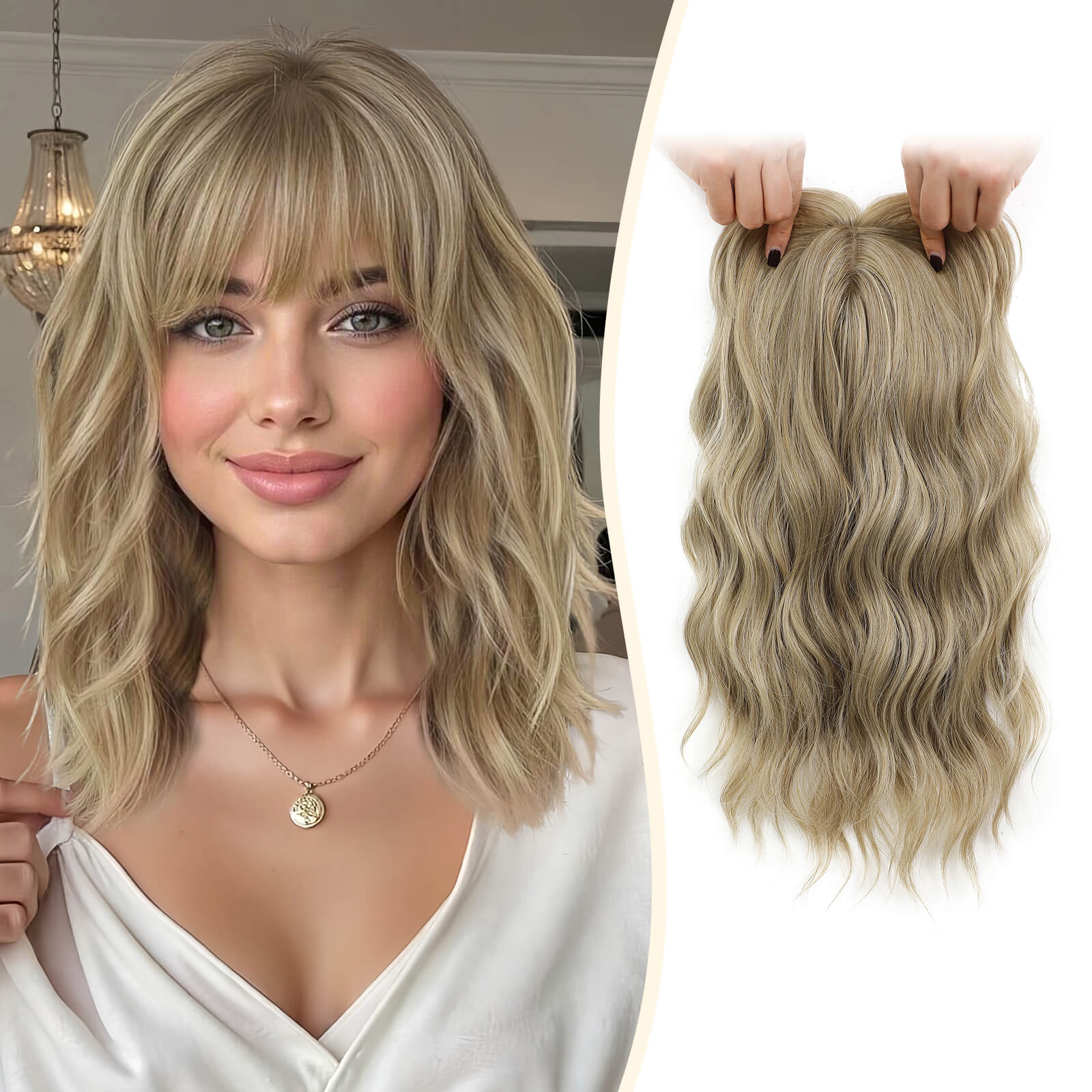 14inch Short Wavy Hair Topper with 5 Clips for Wearing Stable-Bella