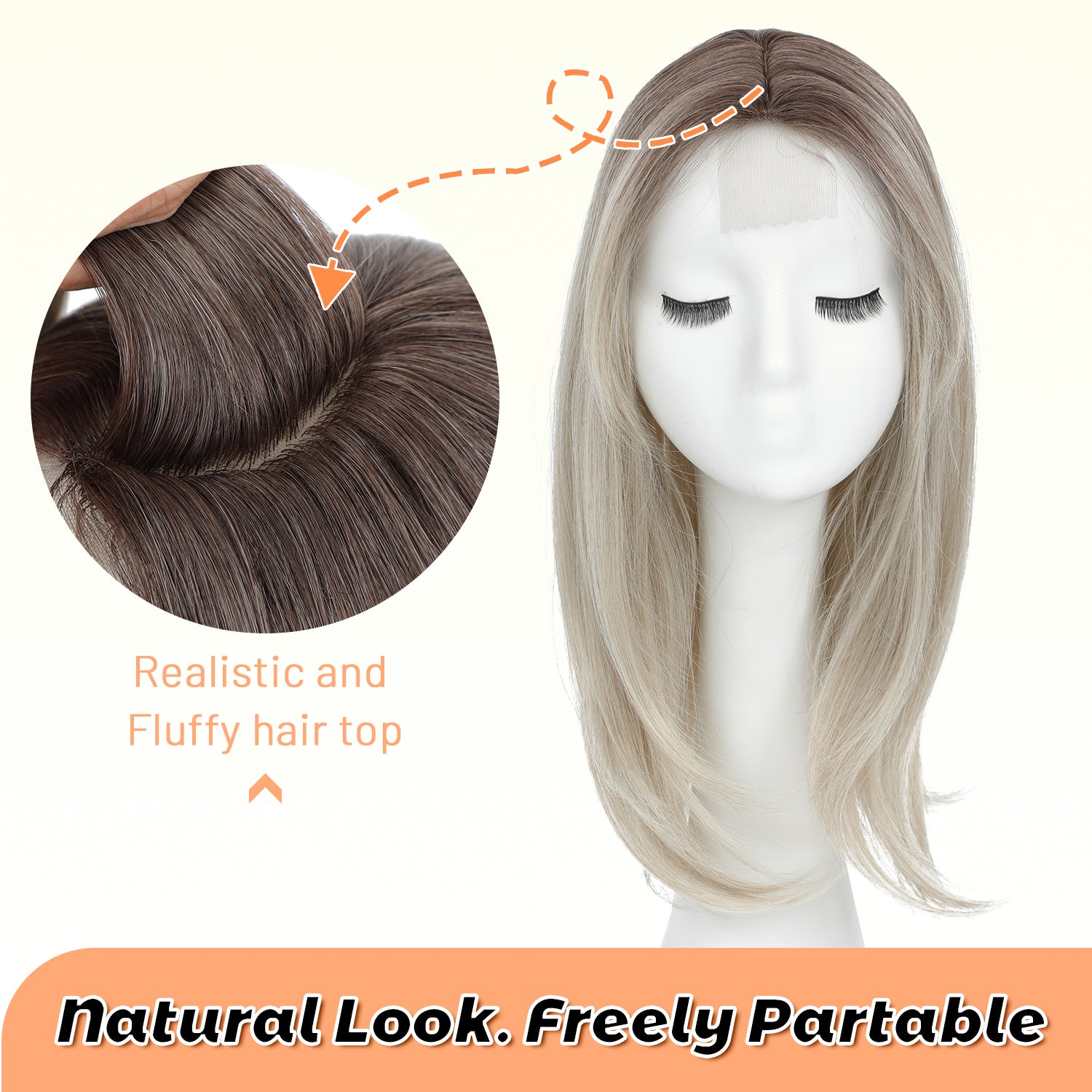 18" Straight Wavy Hair Topper 6.5x6.5inch Base with Skin Part