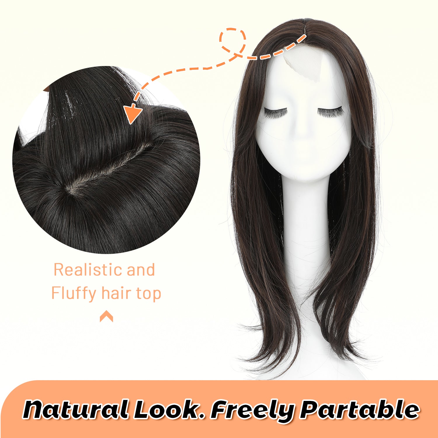 18" Straight Wavy Hair Topper 6.5x6.5inch Base with Skin Part