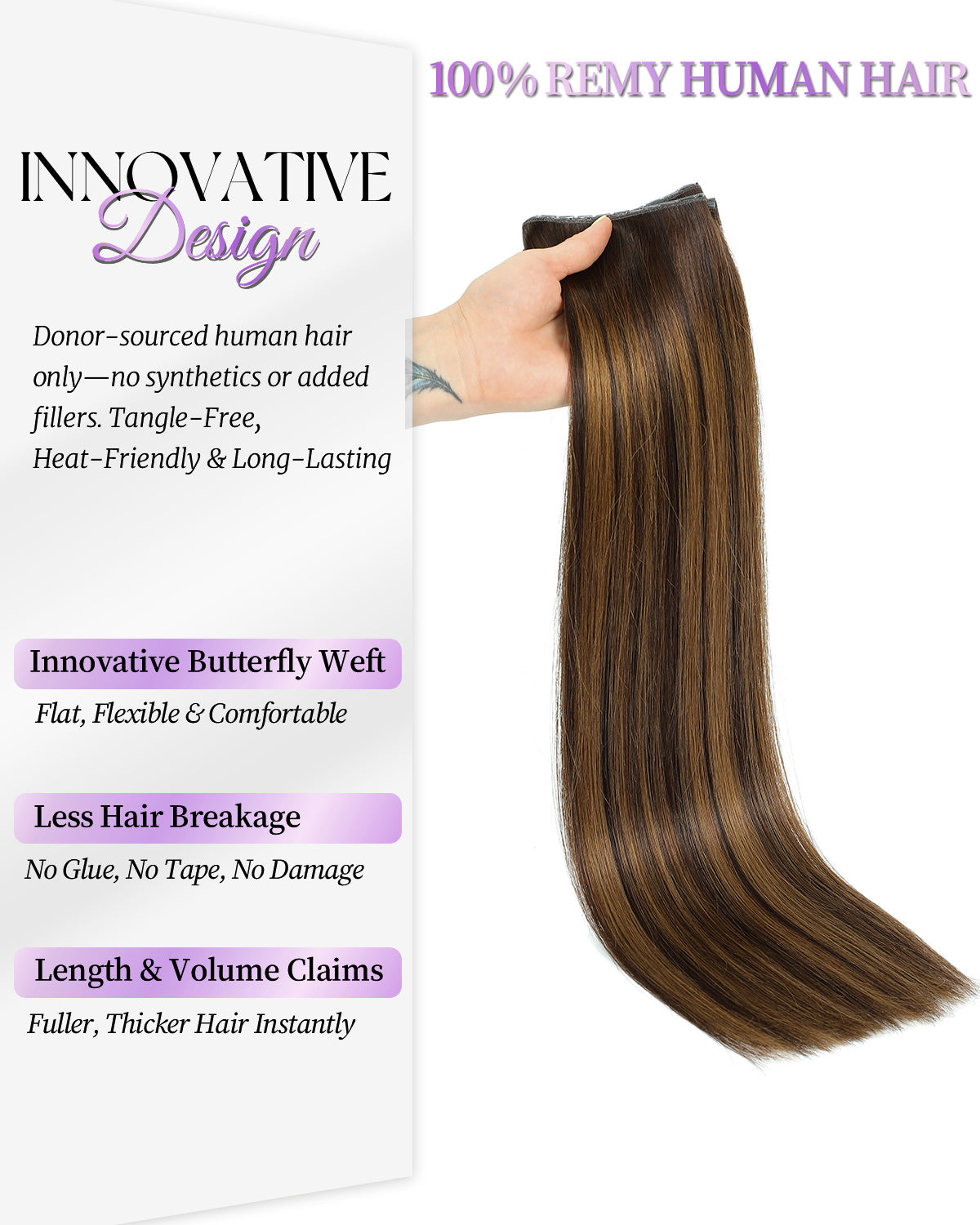 OVO Butterfly Dual-Sided Weft Hair Extensions Real Human Hair