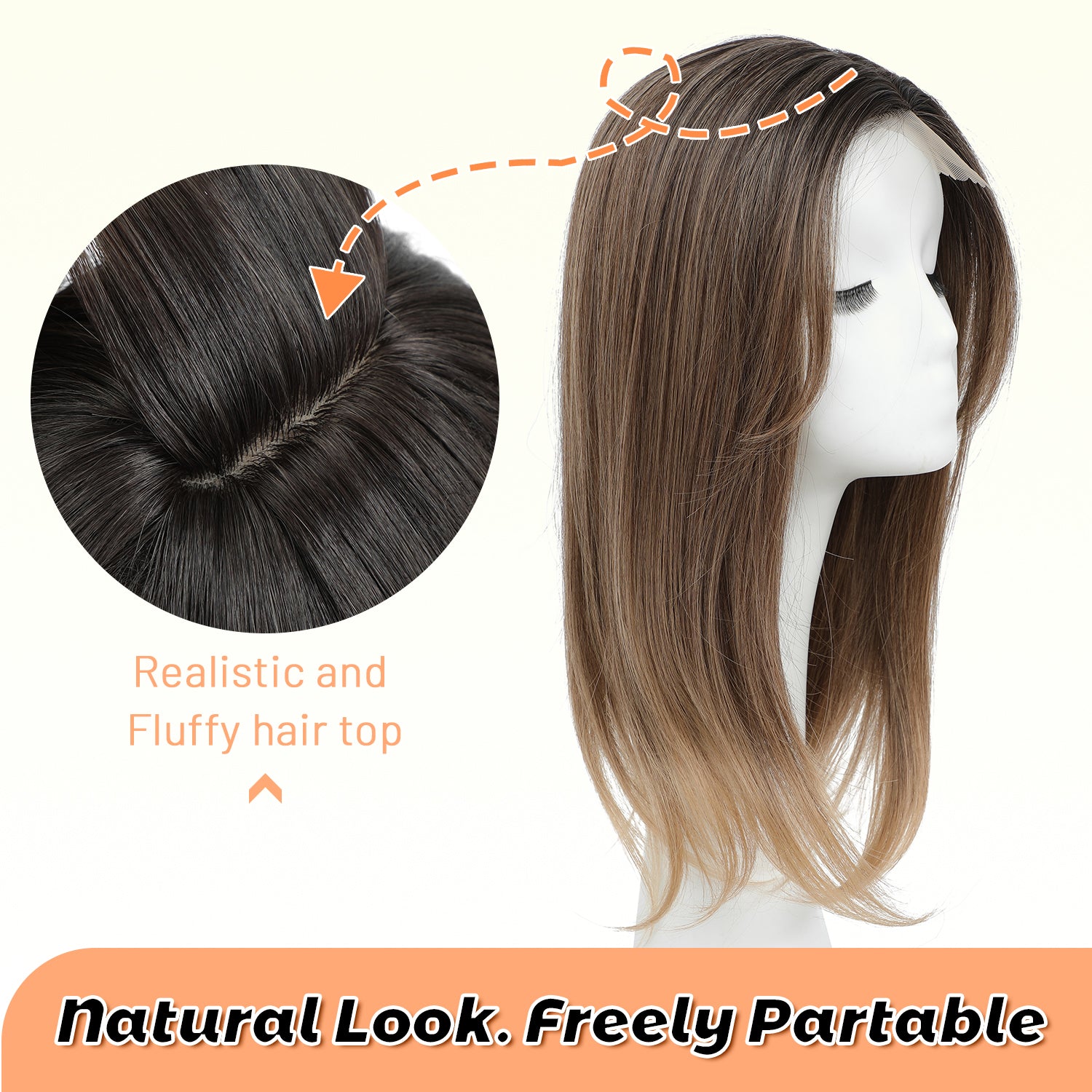 18" Straight Wavy Hair Topper 6.5x6.5inch Base with Skin Part
