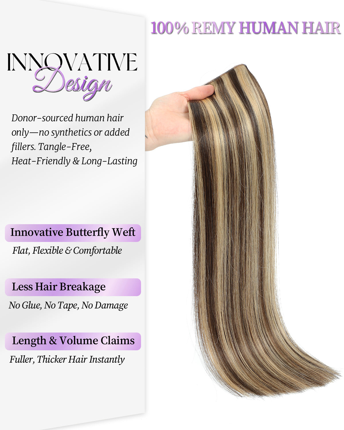 OVO Butterfly Dual-Sided Weft Hair Extensions Real Human Hair