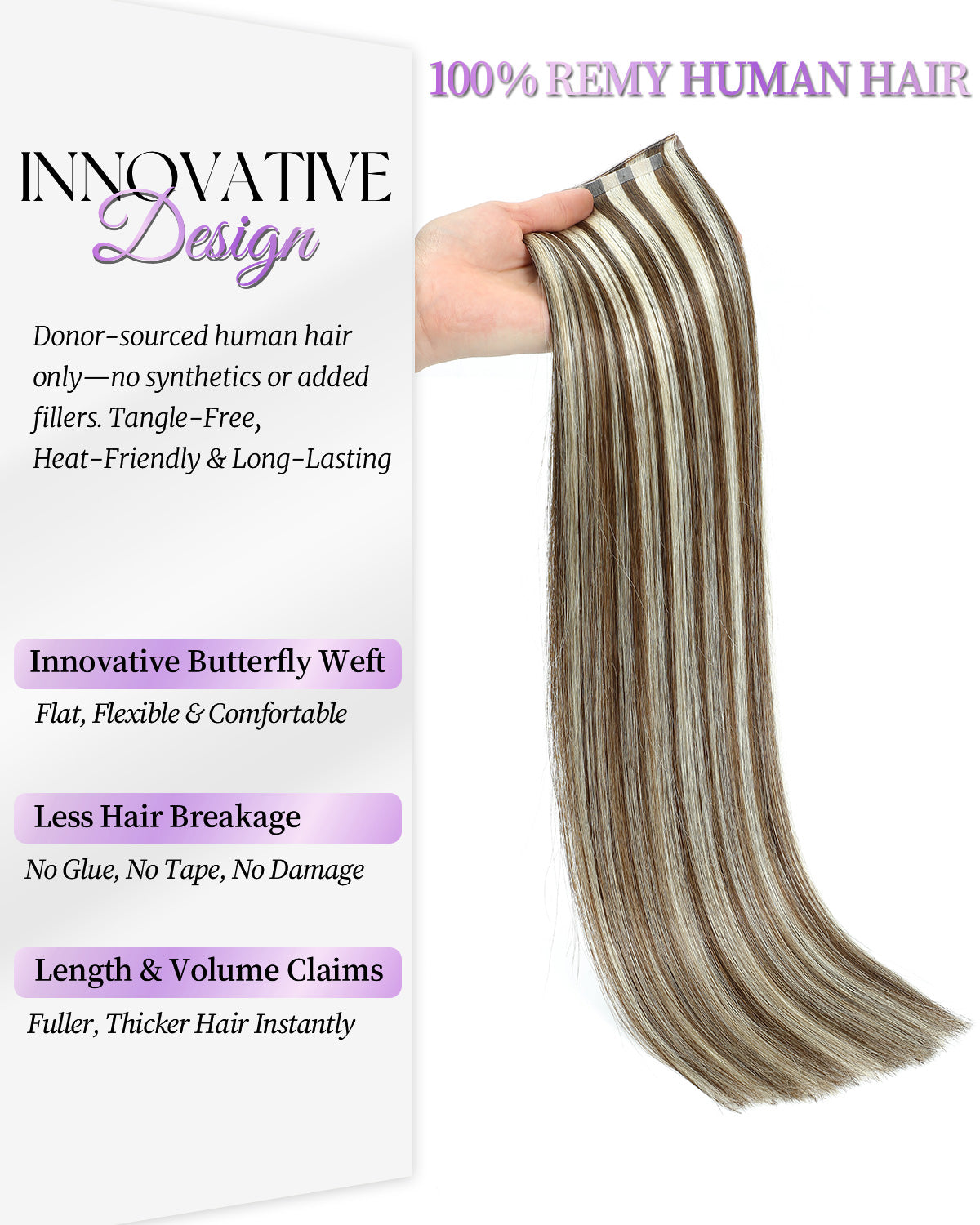 OVO Butterfly Dual-Sided Weft Hair Extensions Real Human Hair
