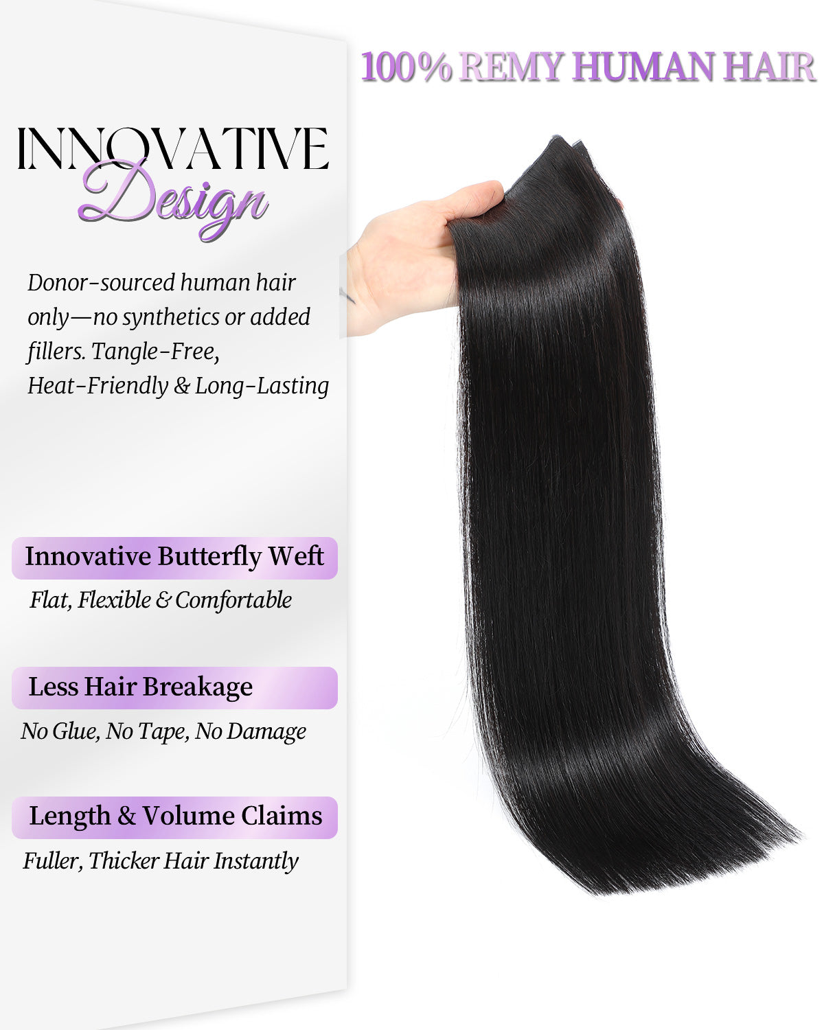 OVO Butterfly Dual-Sided Weft Hair Extensions Real Human Hair