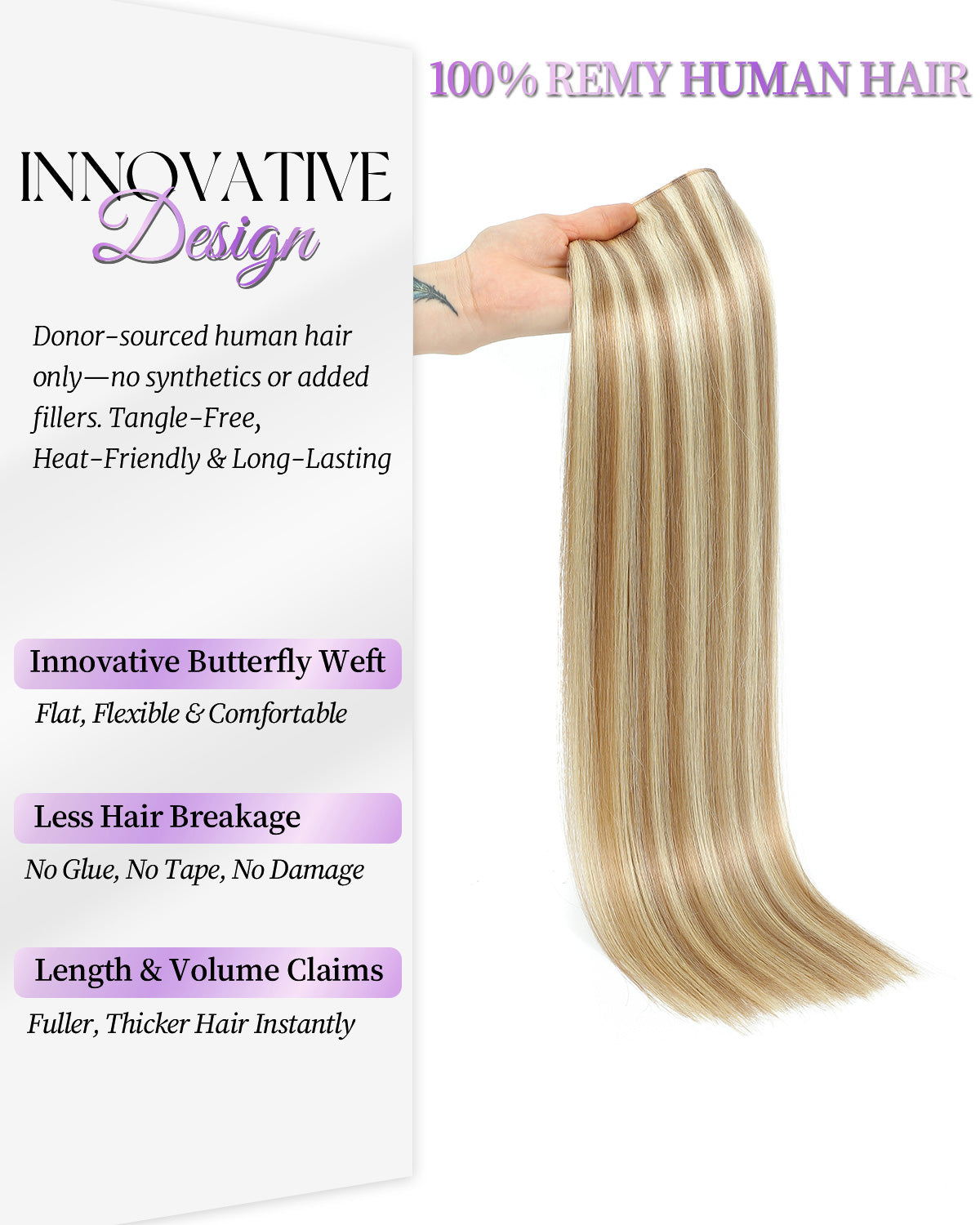 OVO Butterfly Dual-Sided Weft Hair Extensions Real Human Hair