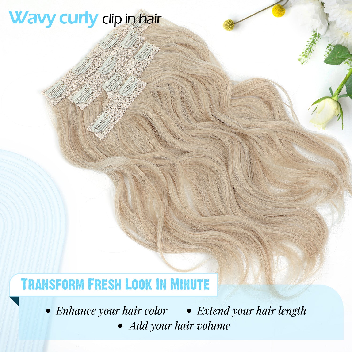 4PCS Clip in Hair Extensions Wavy Styles with Multi colors