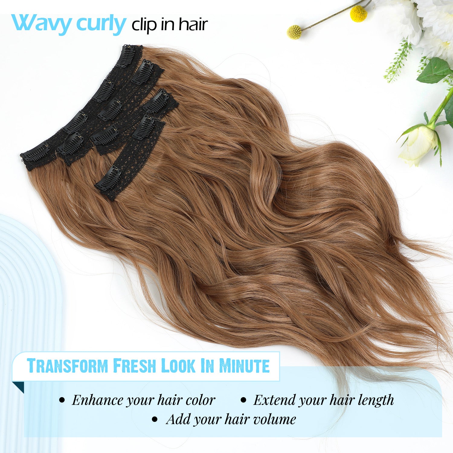 4PCS Clip in Hair Extensions Wavy Styles with Multi colors