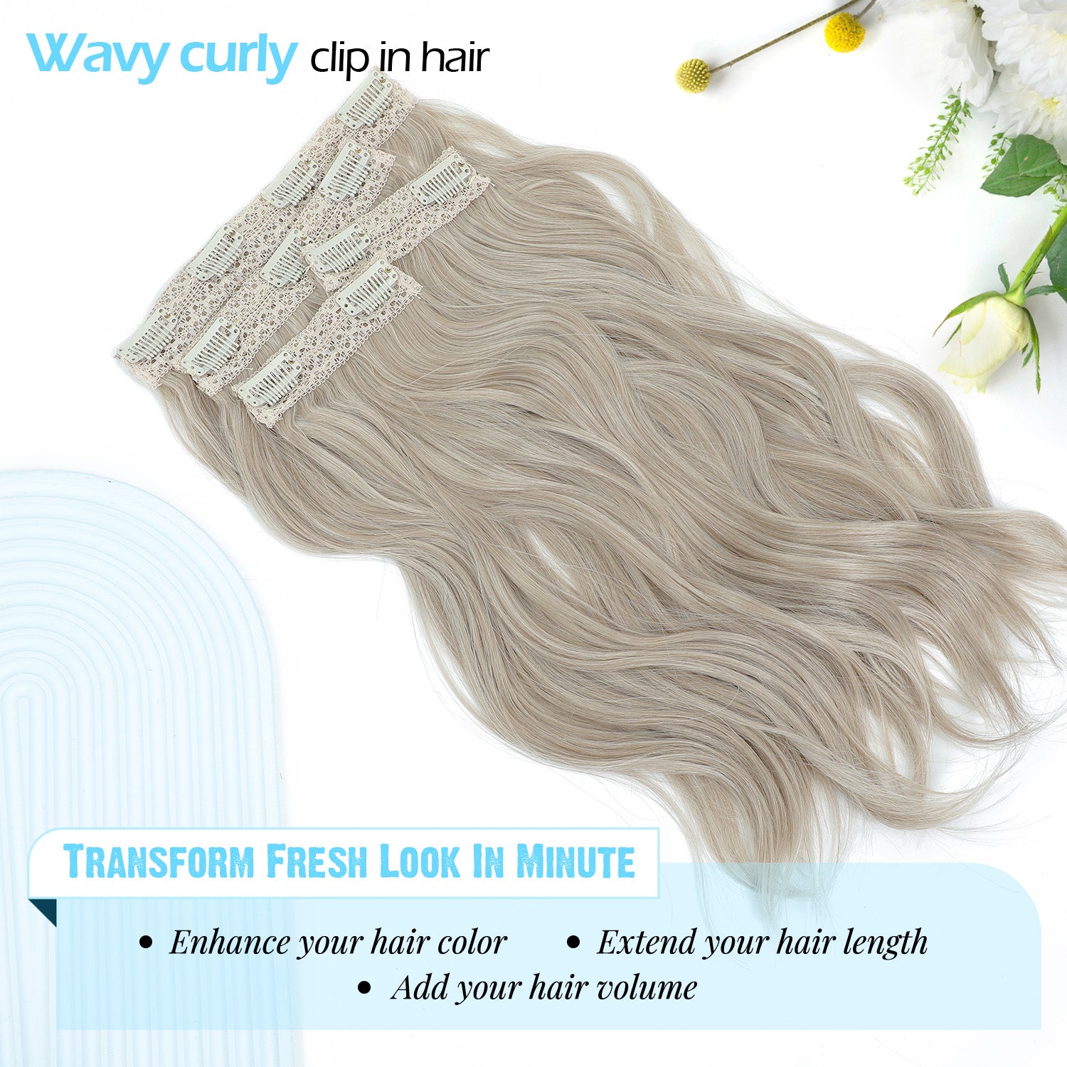 4PCS Clip in Hair Extensions Wavy Styles with Multi colors