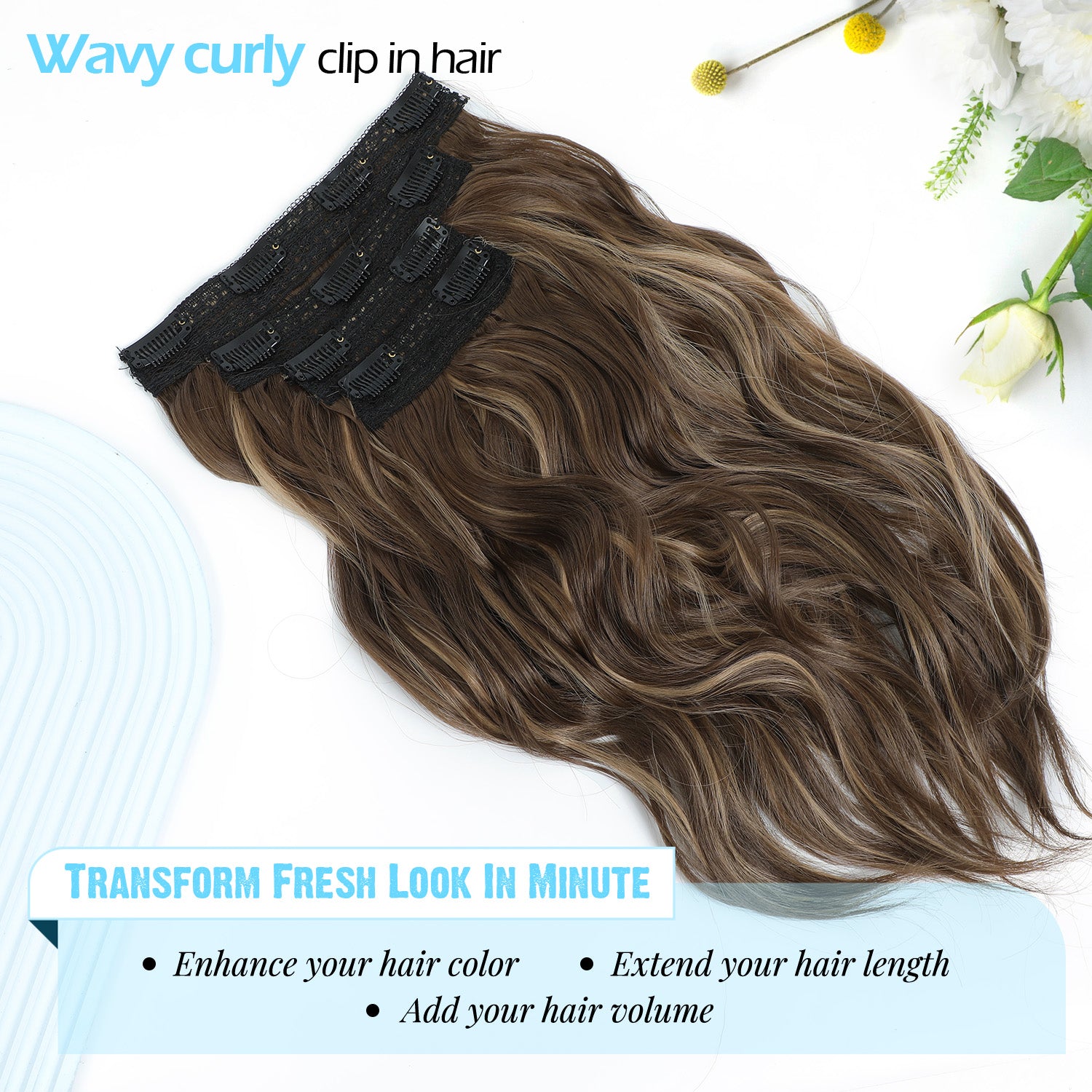 4PCS Clip in Hair Extensions Wavy Styles with Multi colors