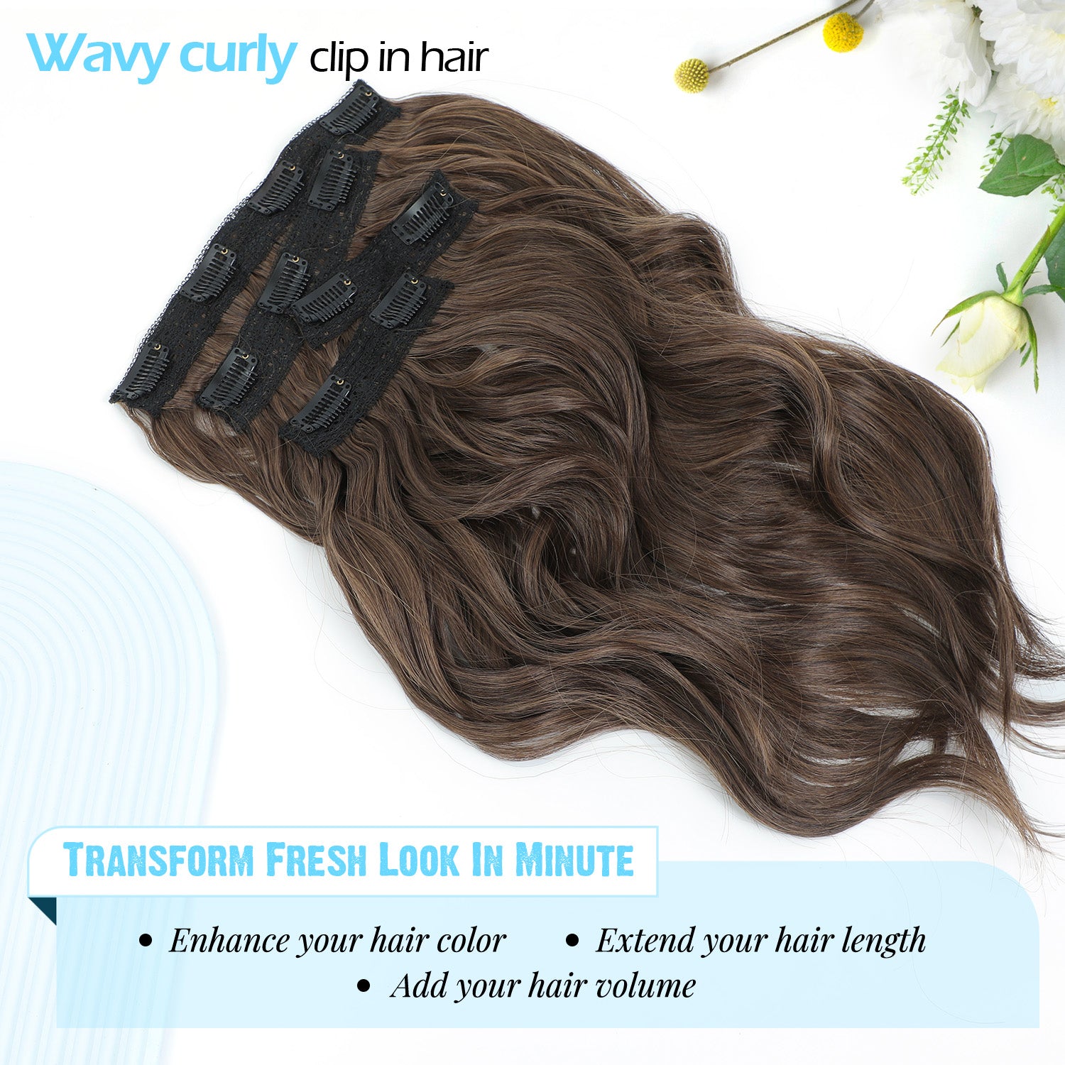4PCS Clip in Hair Extensions Wavy Styles with Multi colors