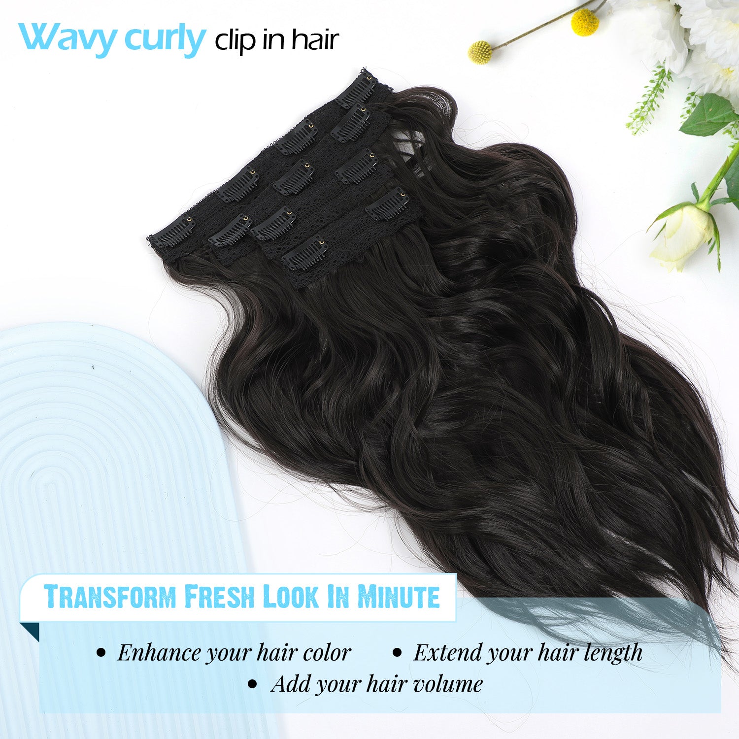 4PCS Clip in Hair Extensions Wavy Styles with Multi colors