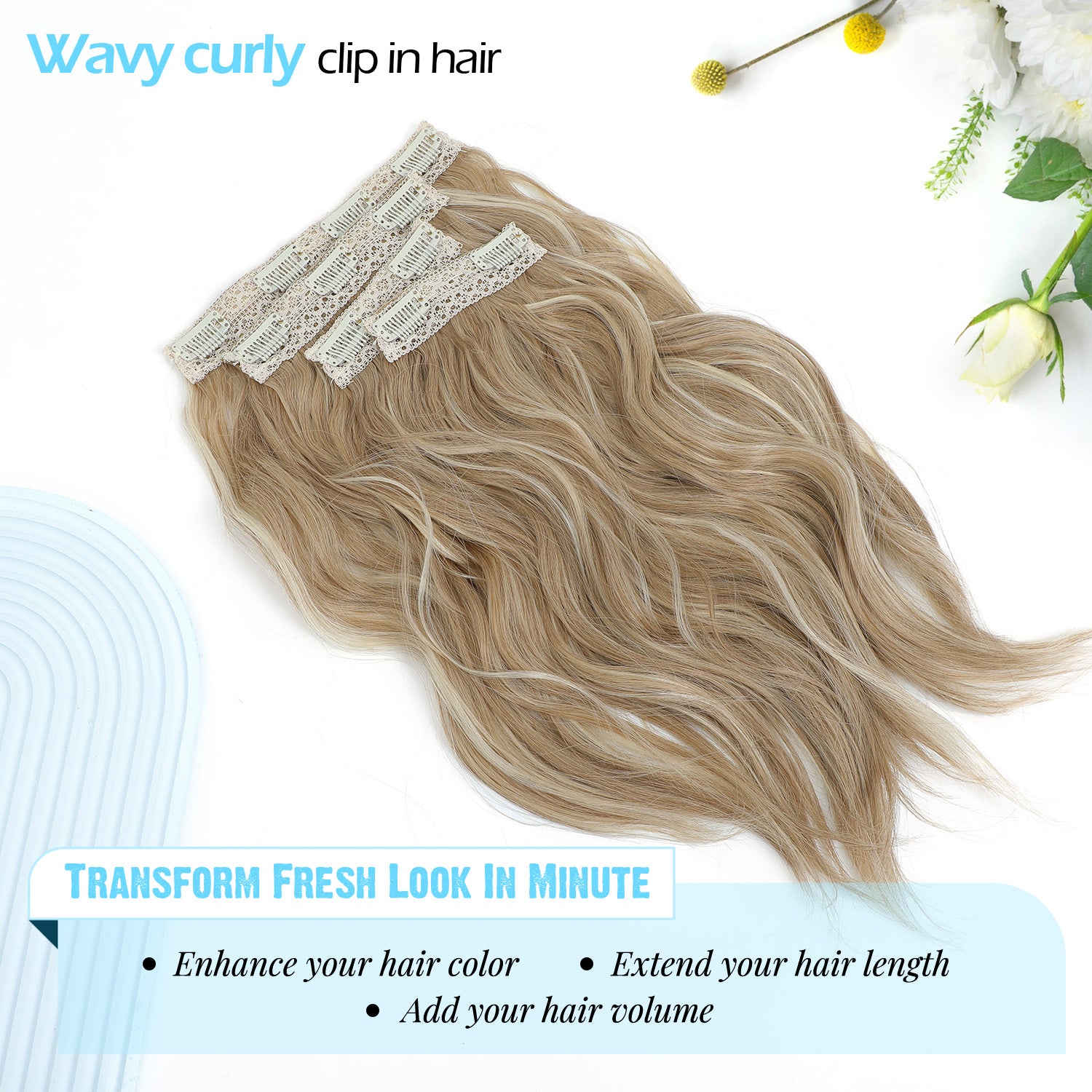 4PCS Clip in Hair Extensions Wavy Styles with Multi colors