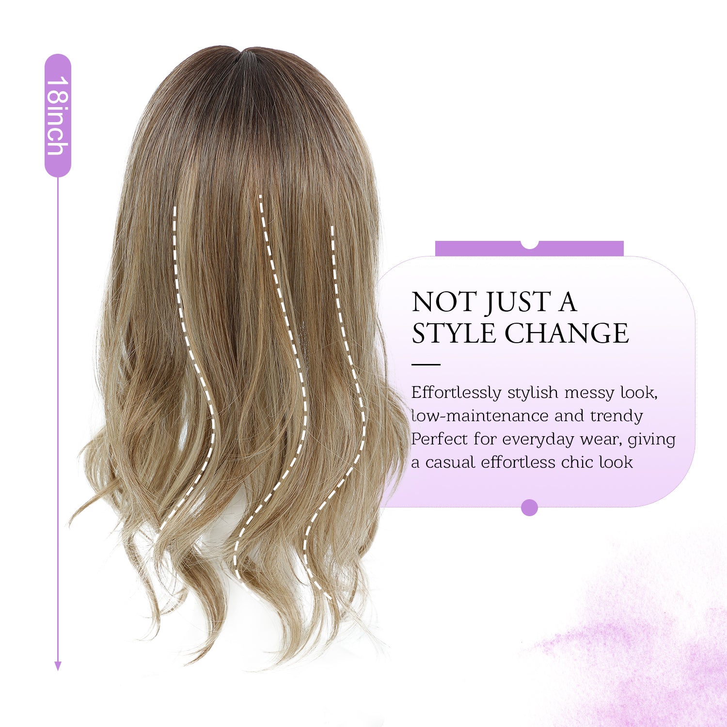 18" Stylish Loose Wave Clip In Hair Topper with Skin Part