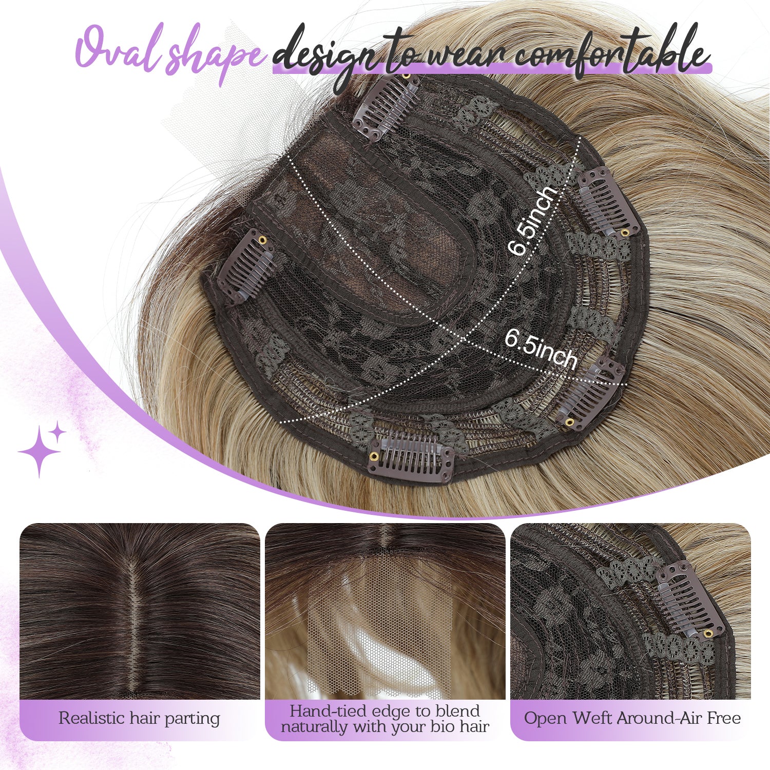 18" Stylish Loose Wave Clip In Hair Topper with Skin Part