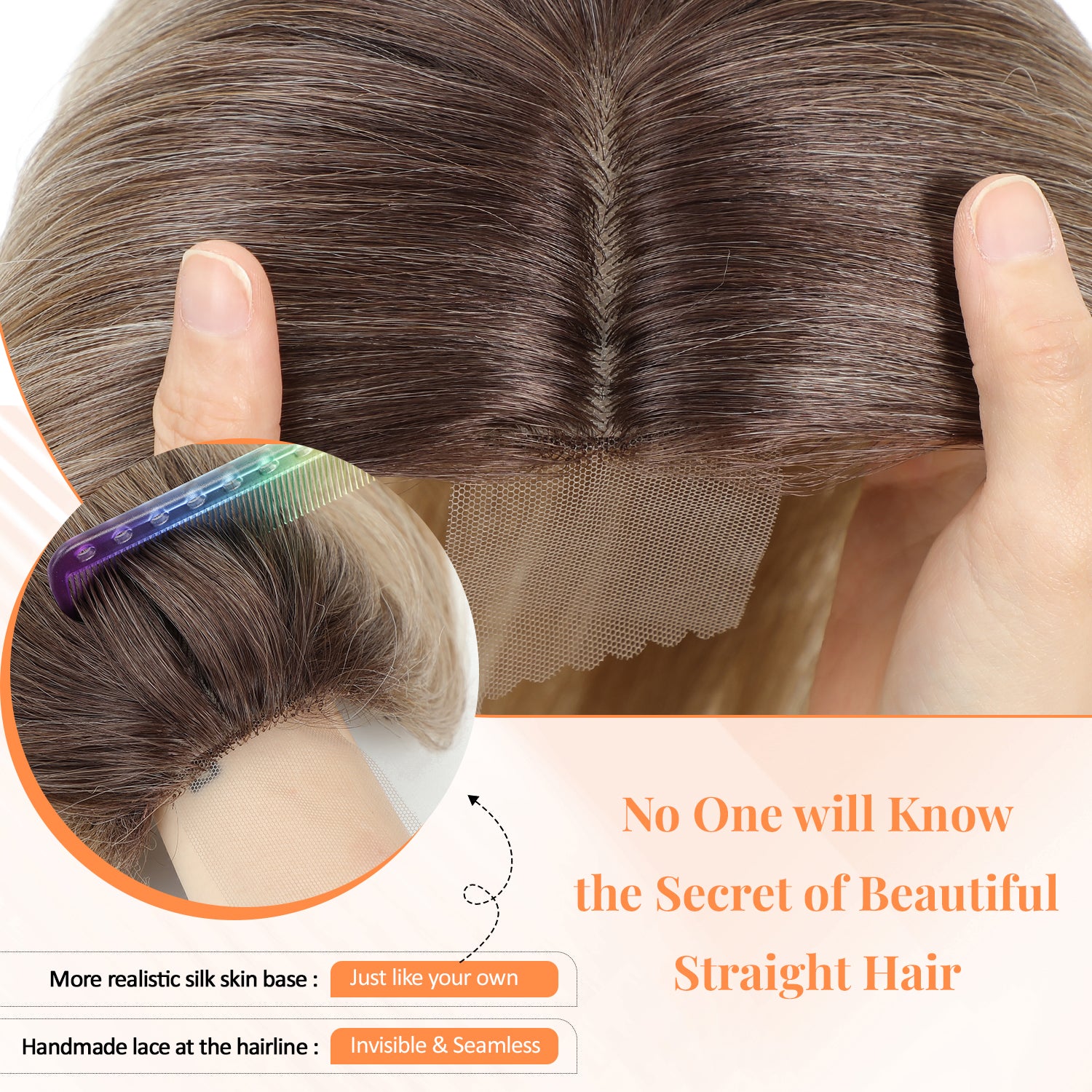 18" Straight Wavy Hair Topper 6.5x6.5inch Base with Skin Part