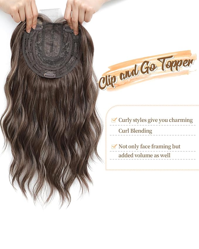 16" Wavy Curly Synthetic Hair Topper with 6.5x6.5inch Base
