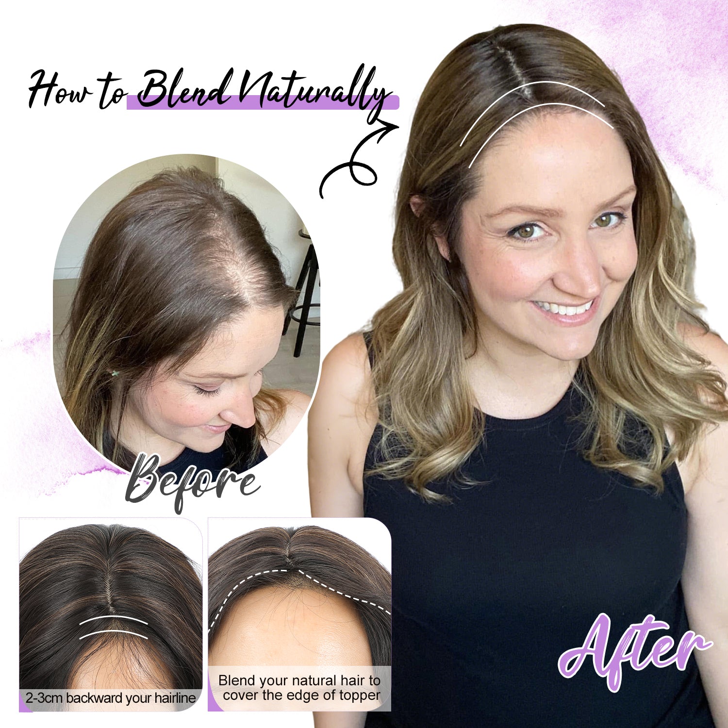 18" Stylish Loose Wave Clip In Hair Topper with Skin Part