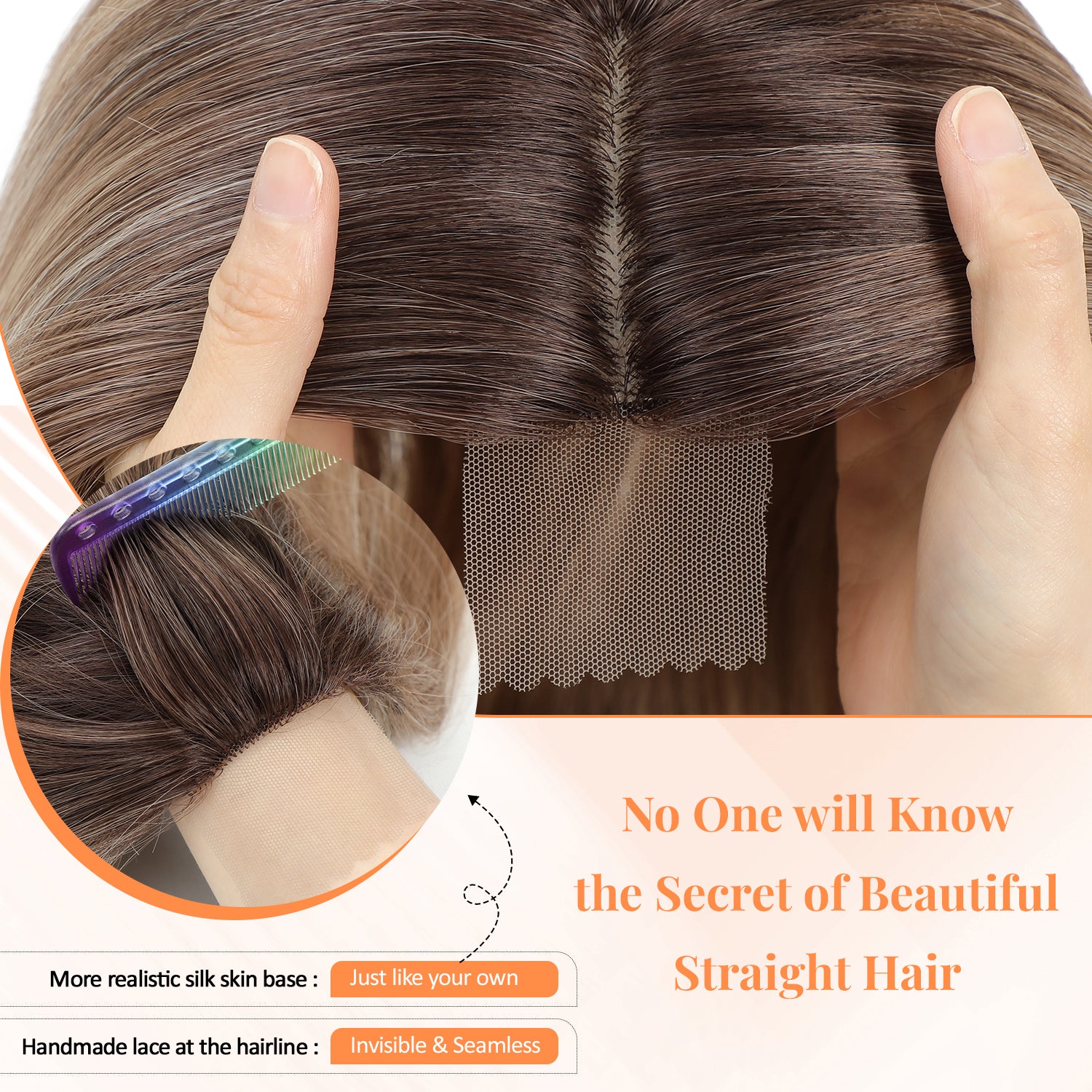 18" Straight Wavy Hair Topper 6.5x6.5inch Base with Skin Part
