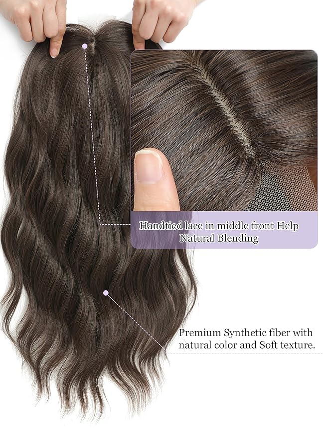20" Wavy Curly Synthetic Hair Topper with 6.5x6.5inch Base