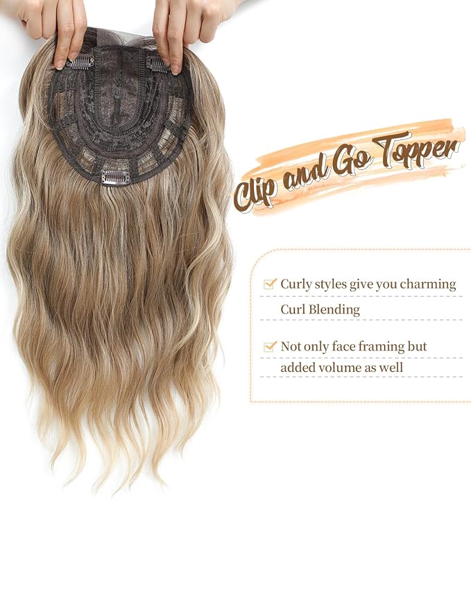 16" Wavy Curly Synthetic Hair Topper with 6.5x6.5inch Base