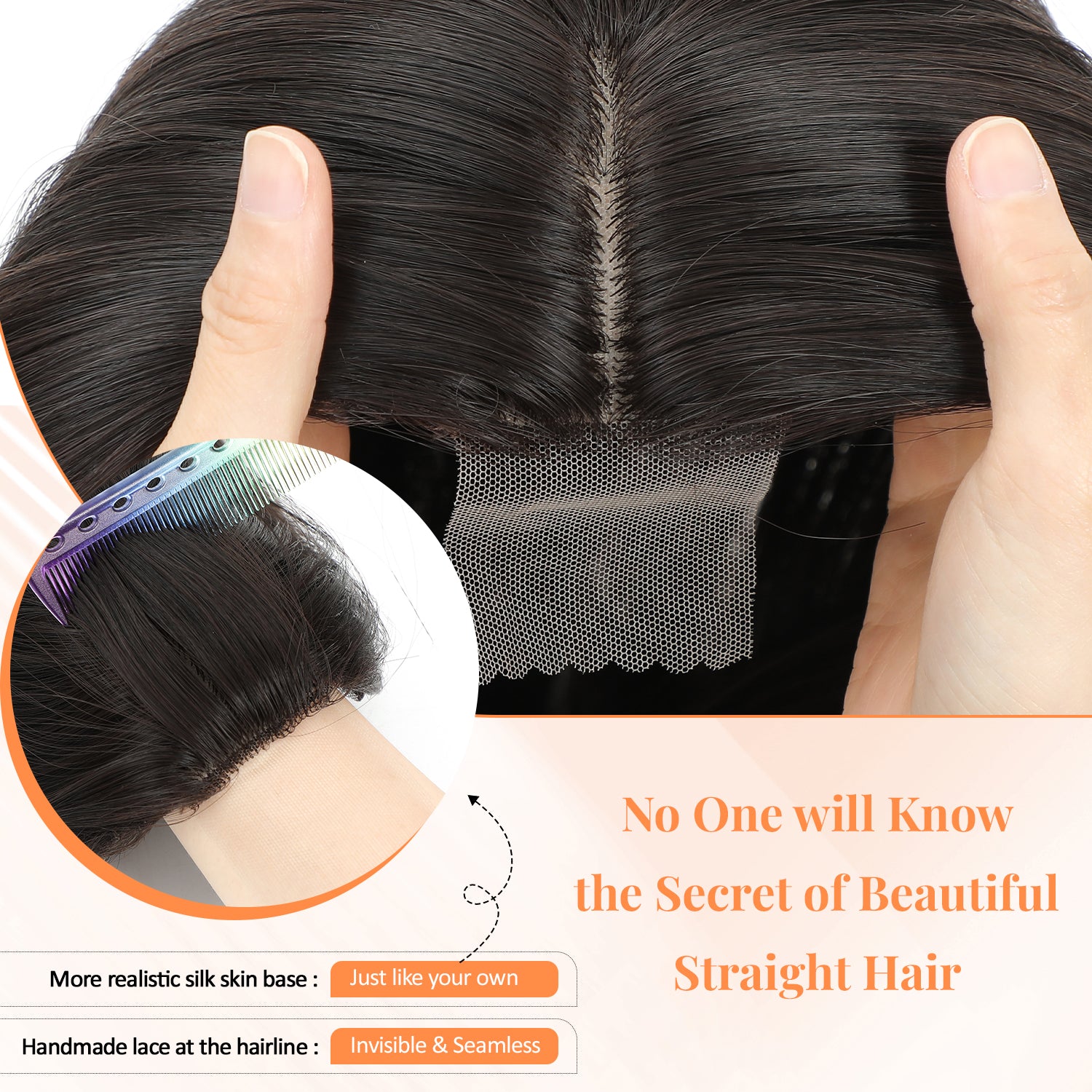 18" Straight Wavy Hair Topper 6.5x6.5inch Base with Skin Part