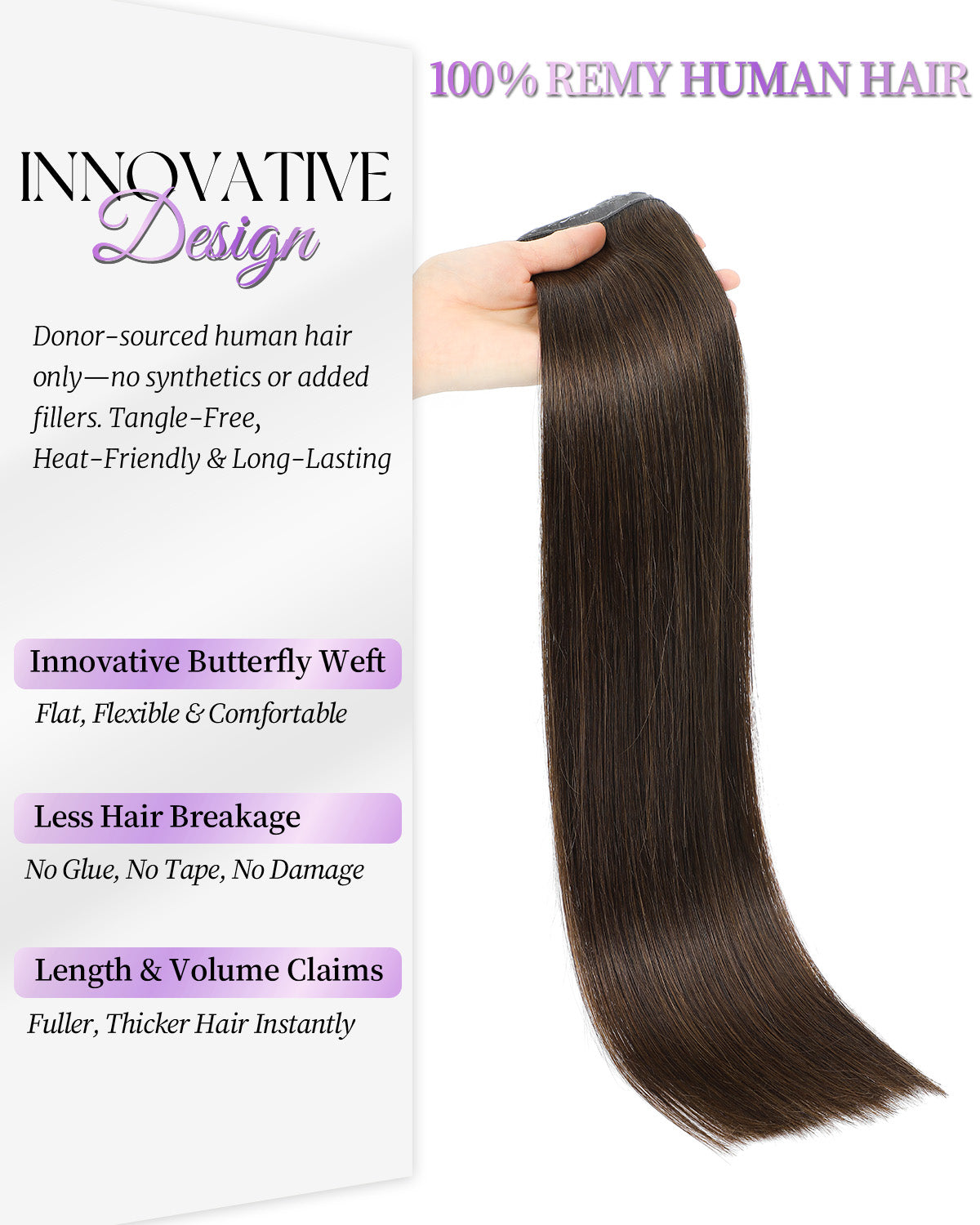 OVO Butterfly Dual-Sided Weft Hair Extensions Real Human Hair