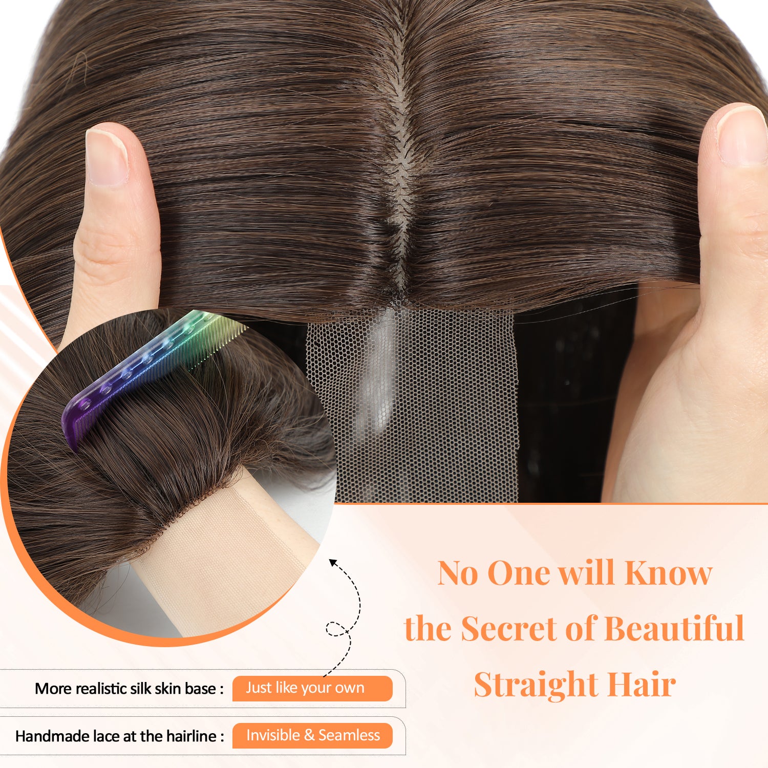 18" Straight Wavy Hair Topper 6.5x6.5inch Base with Skin Part