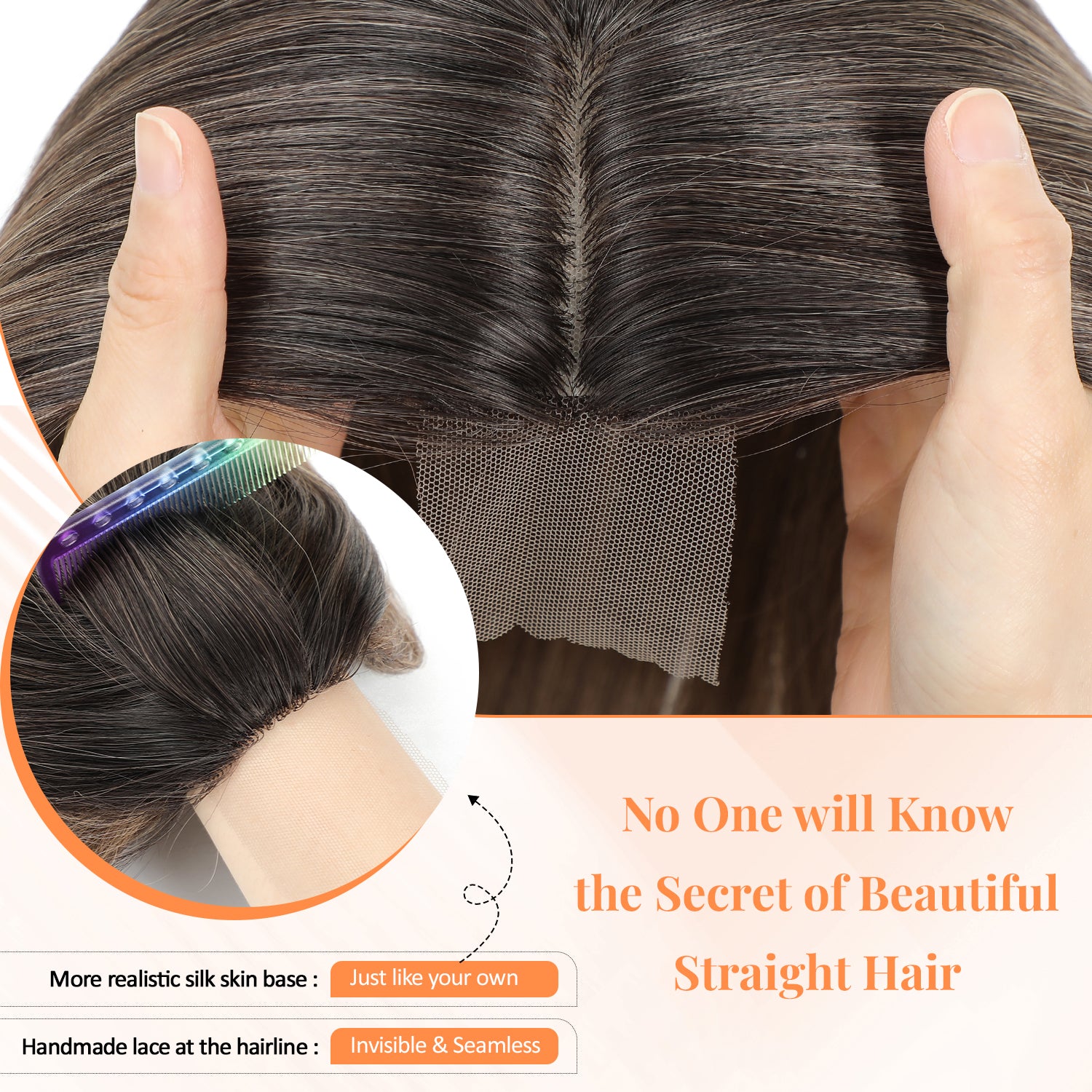 18" Straight Wavy Hair Topper 6.5x6.5inch Base with Skin Part