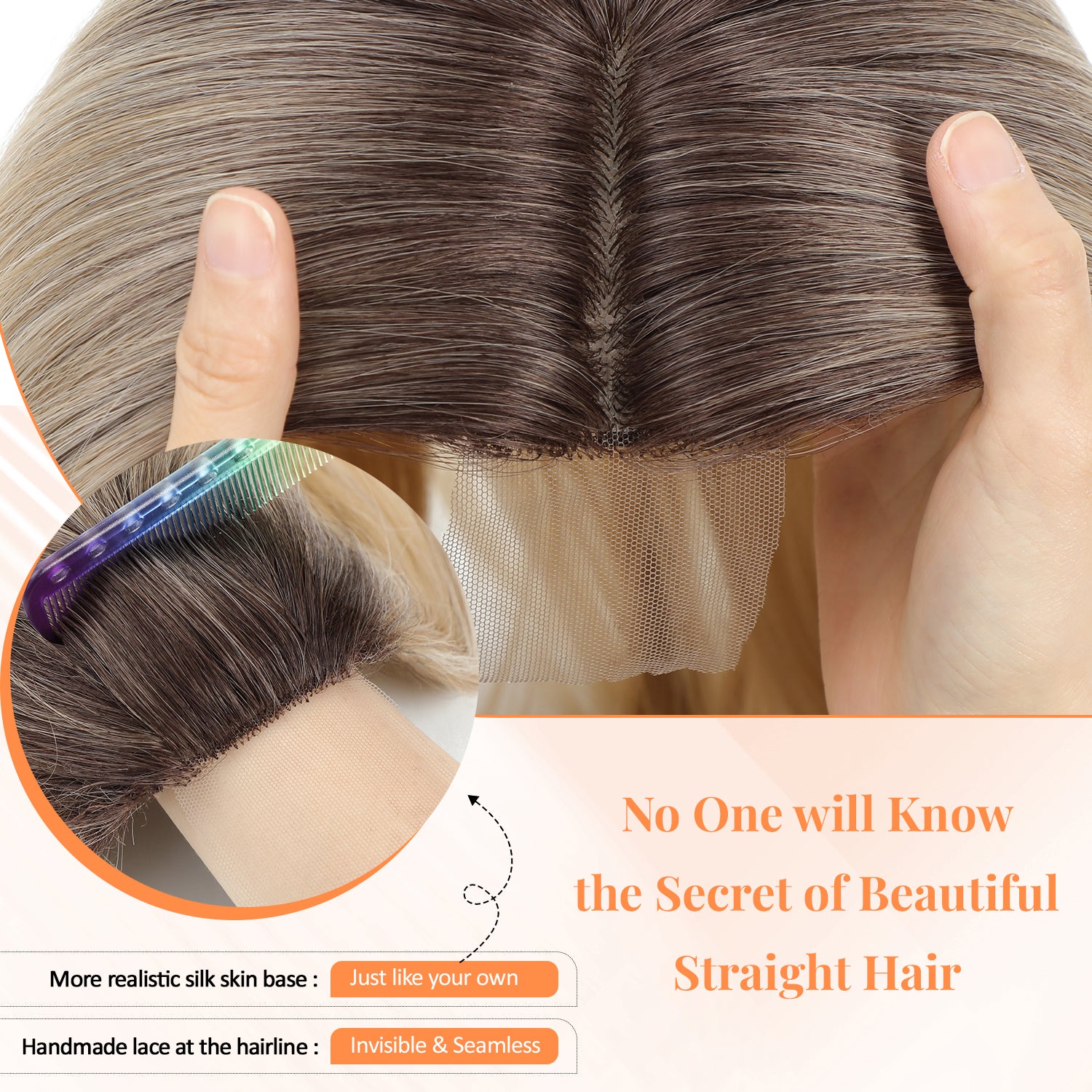 18" Straight Wavy Hair Topper 6.5x6.5inch Base with Skin Part