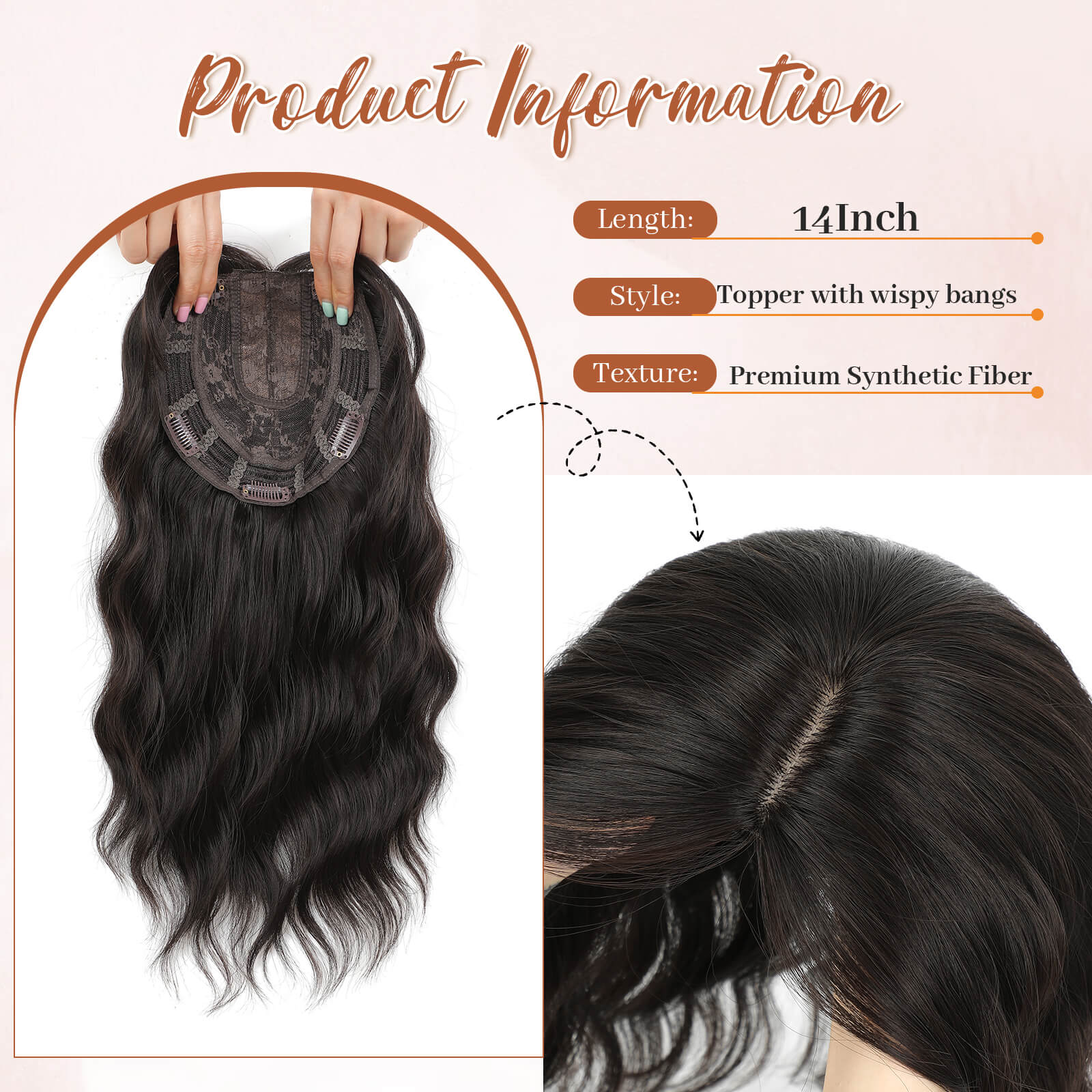 14inch Short Wavy Hair Topper with 5 Clips for Wearing Stable-Bella