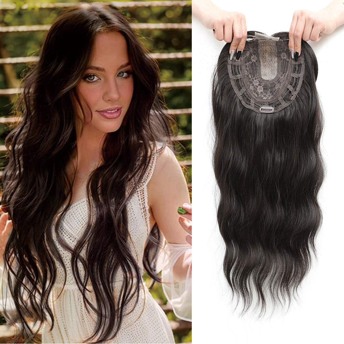 20" Wavy Curly Synthetic Hair Topper with 6.5x6.5inch Base