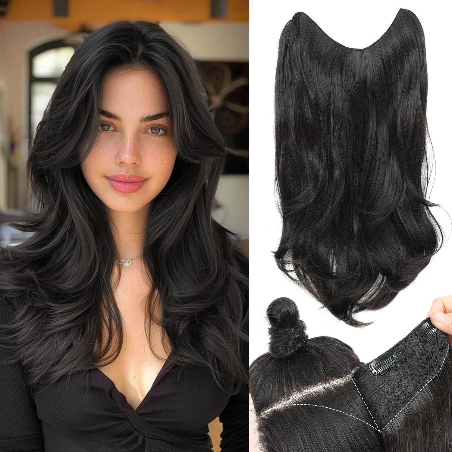 20inch Clip in hair extensions Body Wavy with Natural Layers