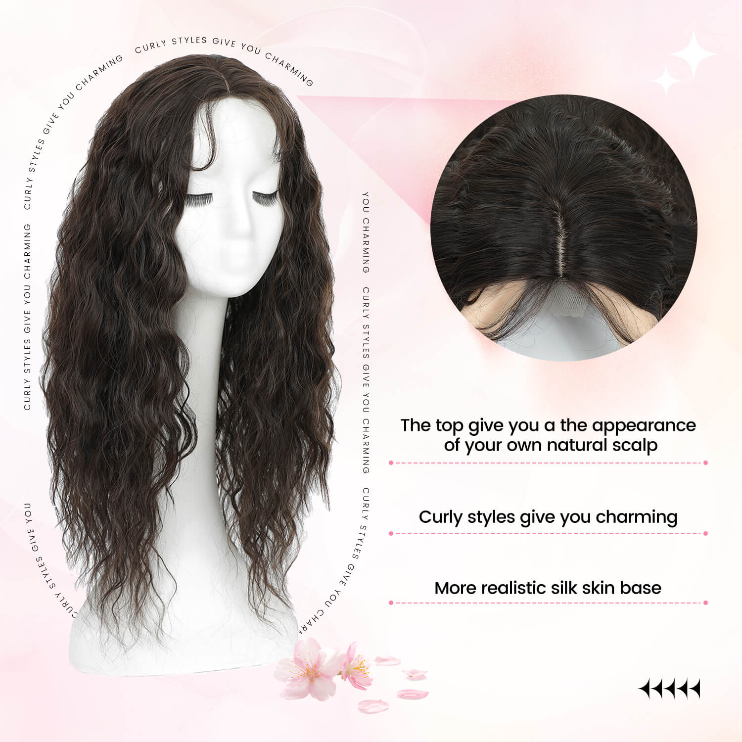 20" Mermaid Curly Hair Toppers with 5Clips Synthetic Hair 6.5x6.5inch Base