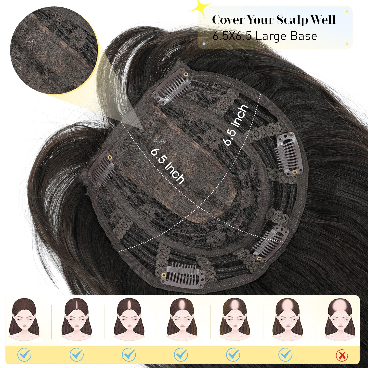 18" Hair Topper with Bangs Natural Straight Wavy 6.5x6.5inch Base