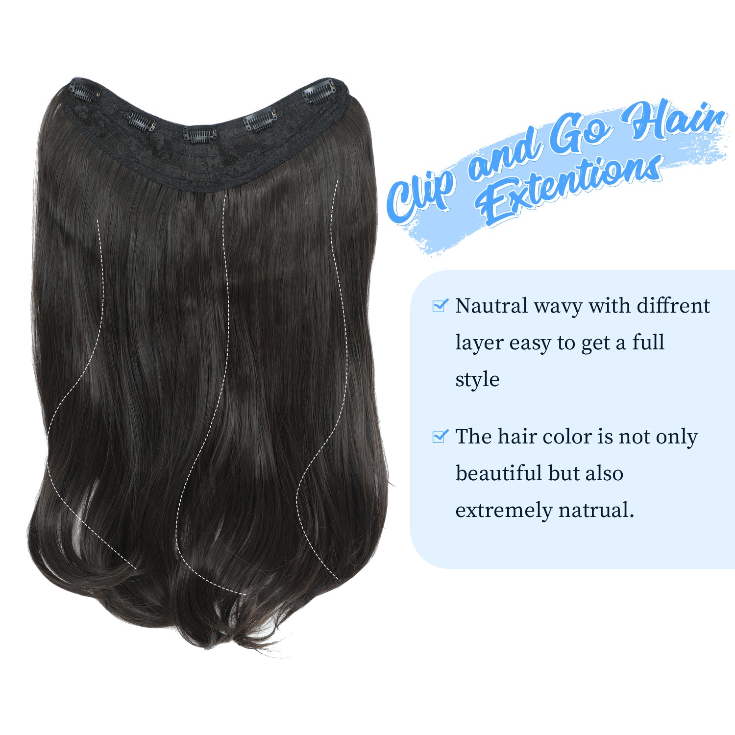 20inch Clip in hair extensions Body Wavy with Natural Layers