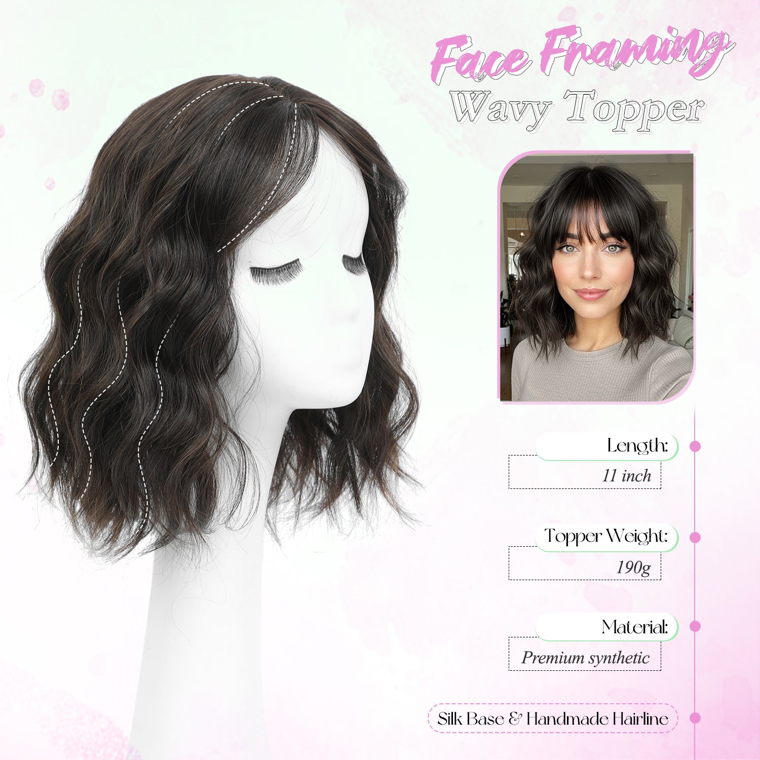 11"Short Wavy Hair Topper for Women with Thinning Hair-Cris
