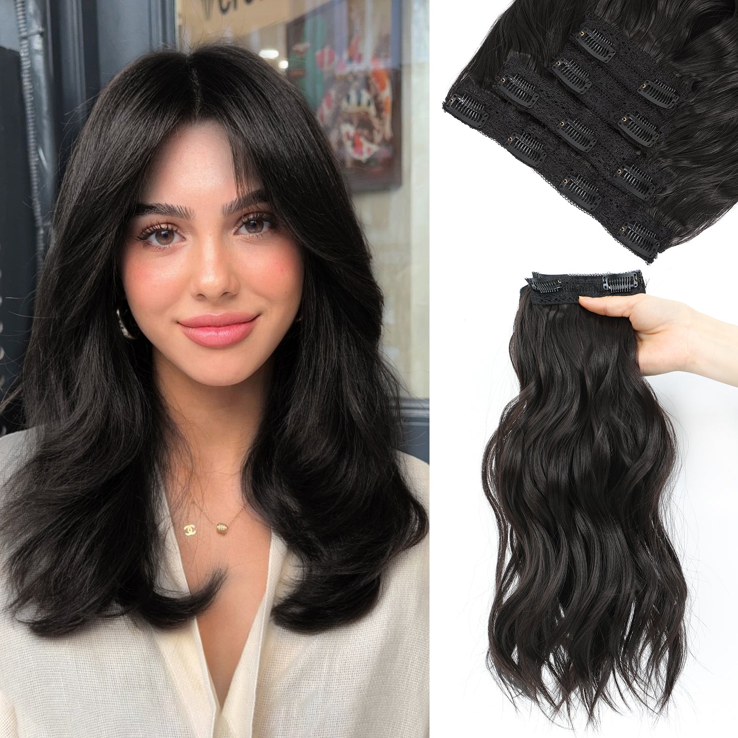 4PCS Clip in Hair Extensions Wavy Styles with Multi colors