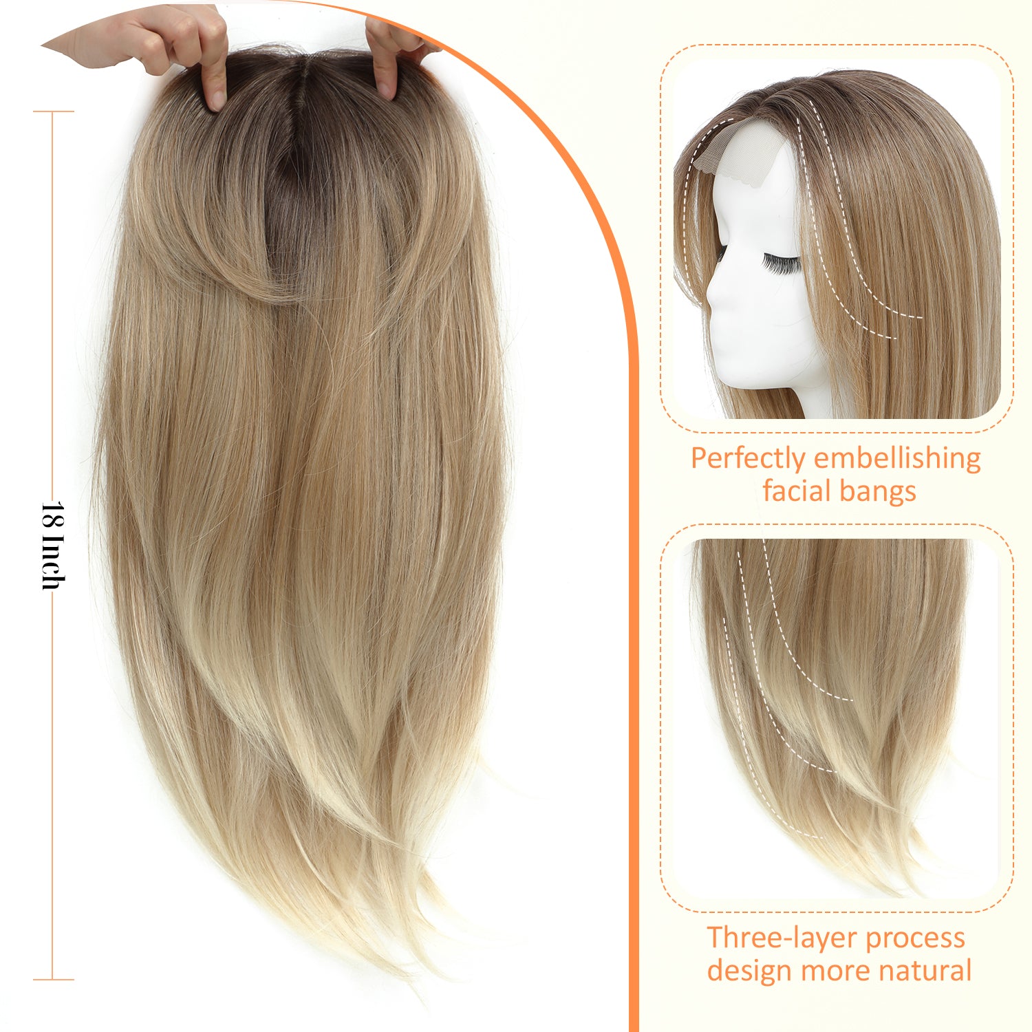 18" Straight Wavy Hair Topper 6.5x6.5inch Base with Skin Part